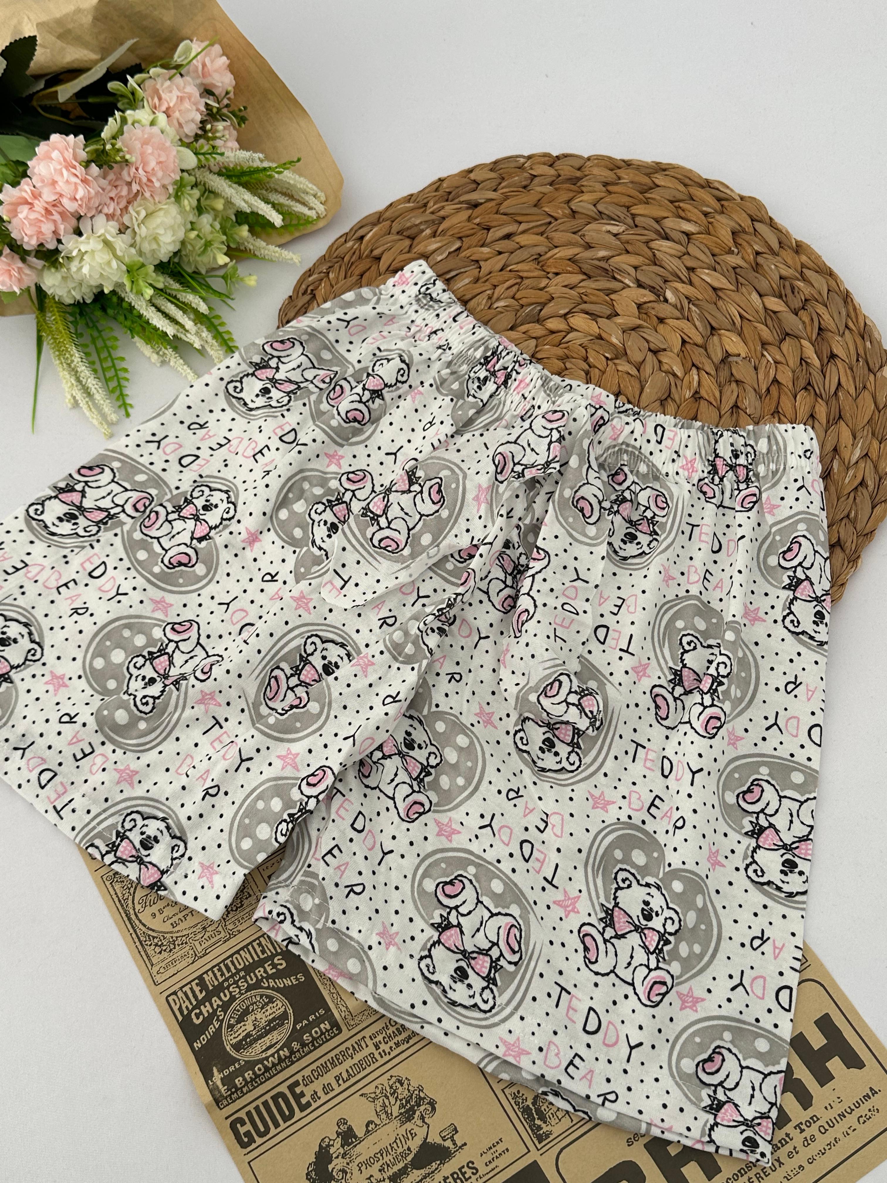 Pembe Teddy Desenli Kadın Pijama Altı