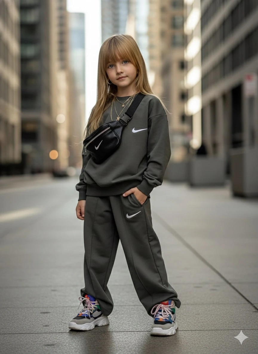 Kız Çocuk Spor Baskılı Antrasit Takım