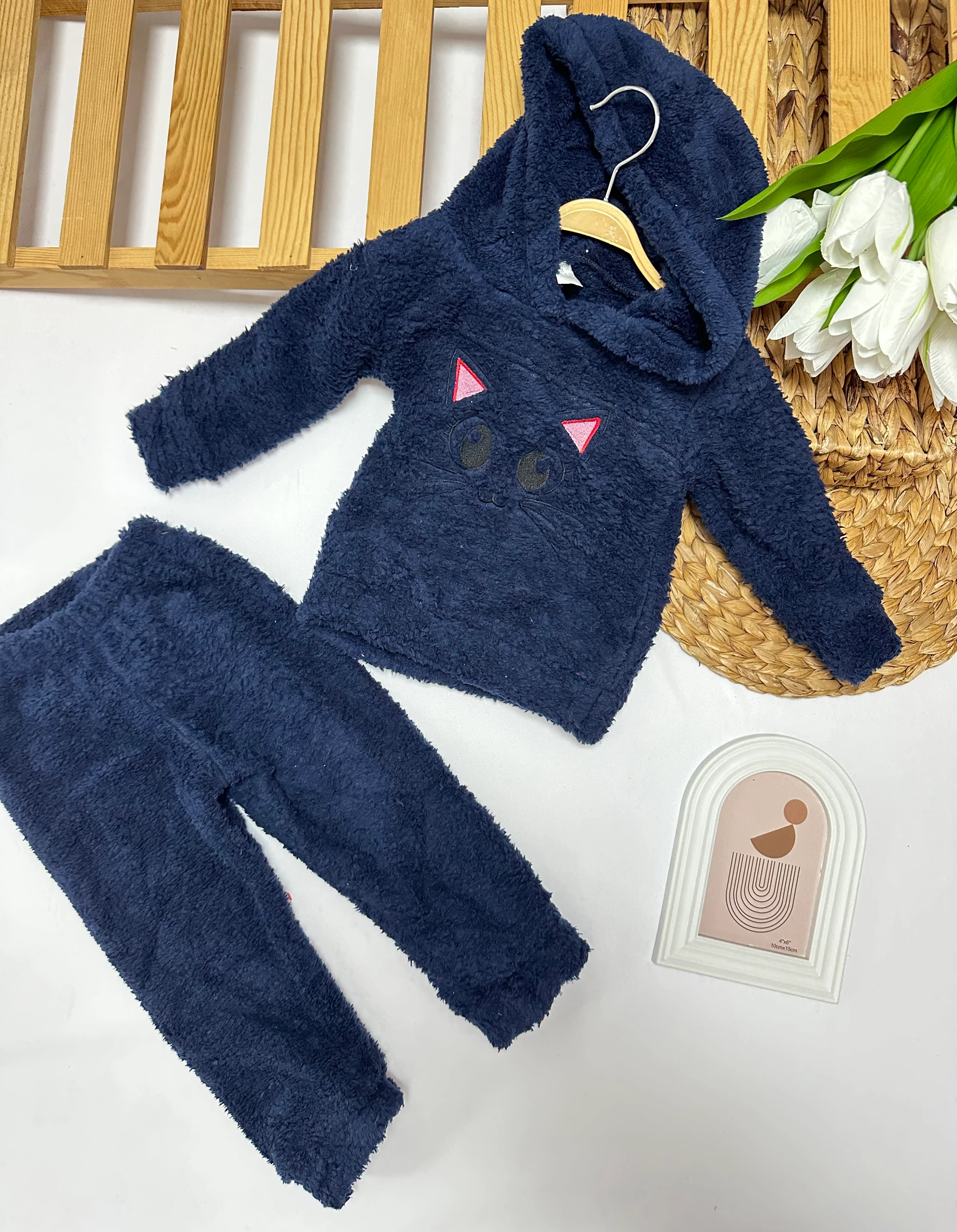 Kız Çocuk Lacivert Kedili Peluş Takım