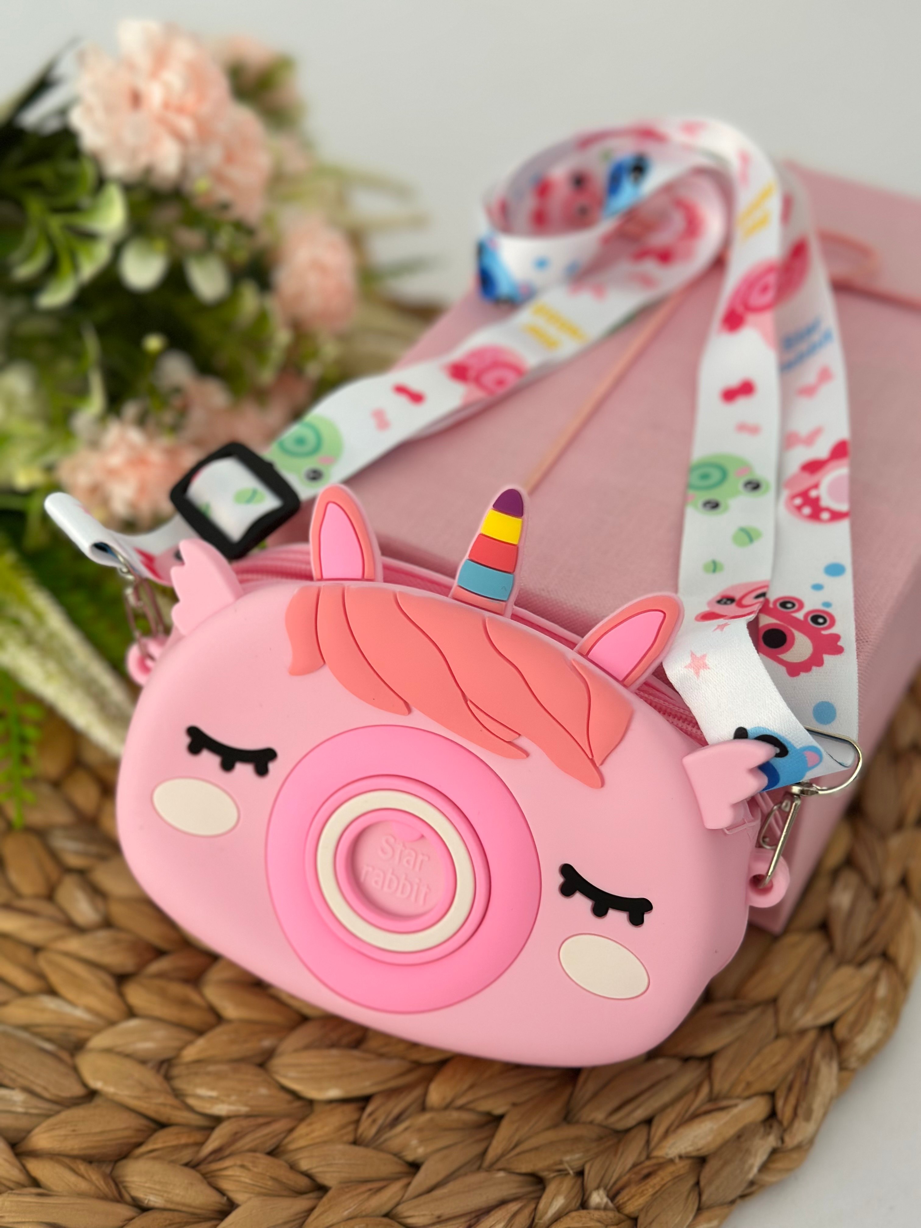 Pembe Unicornlu Popitli Silikon Çanta