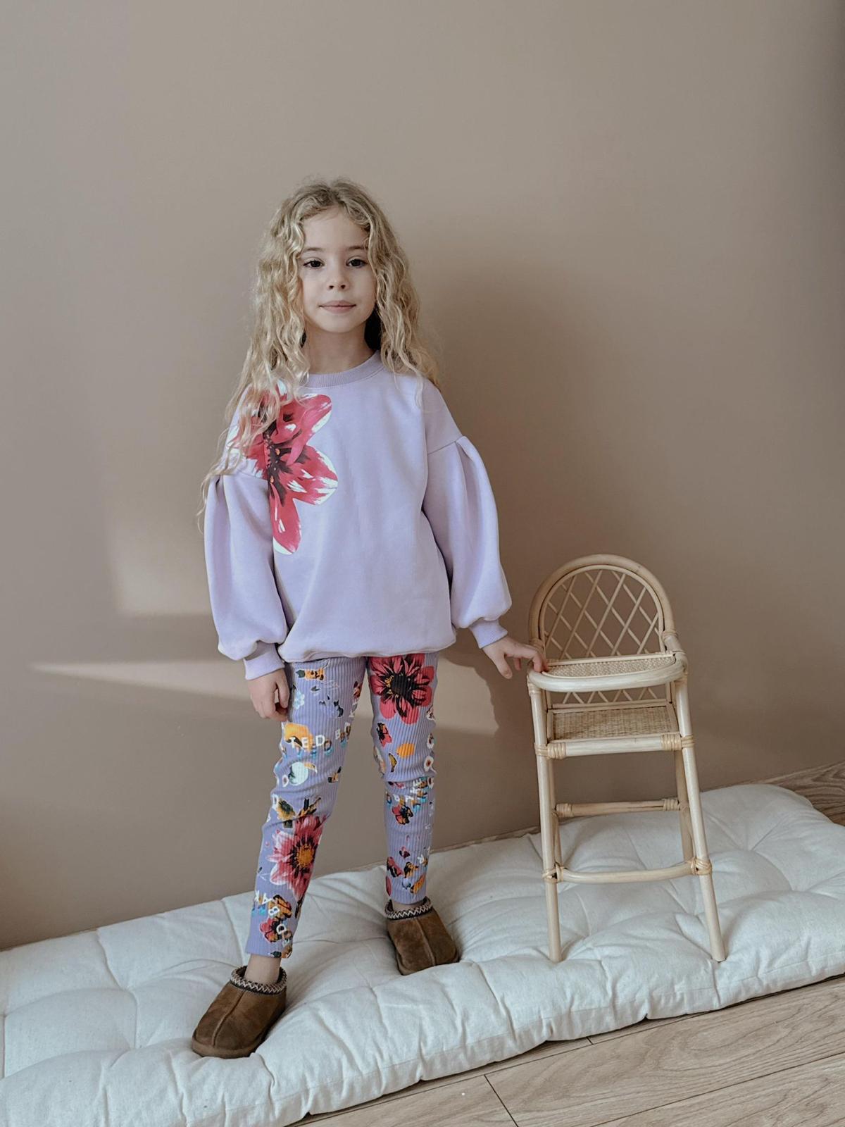 Kız Çocuk Lila Omzunda Çiçek Desenli Takım