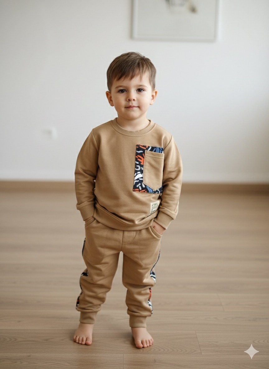 Erkek Çocuk Ekru Cep Detaylı Takım