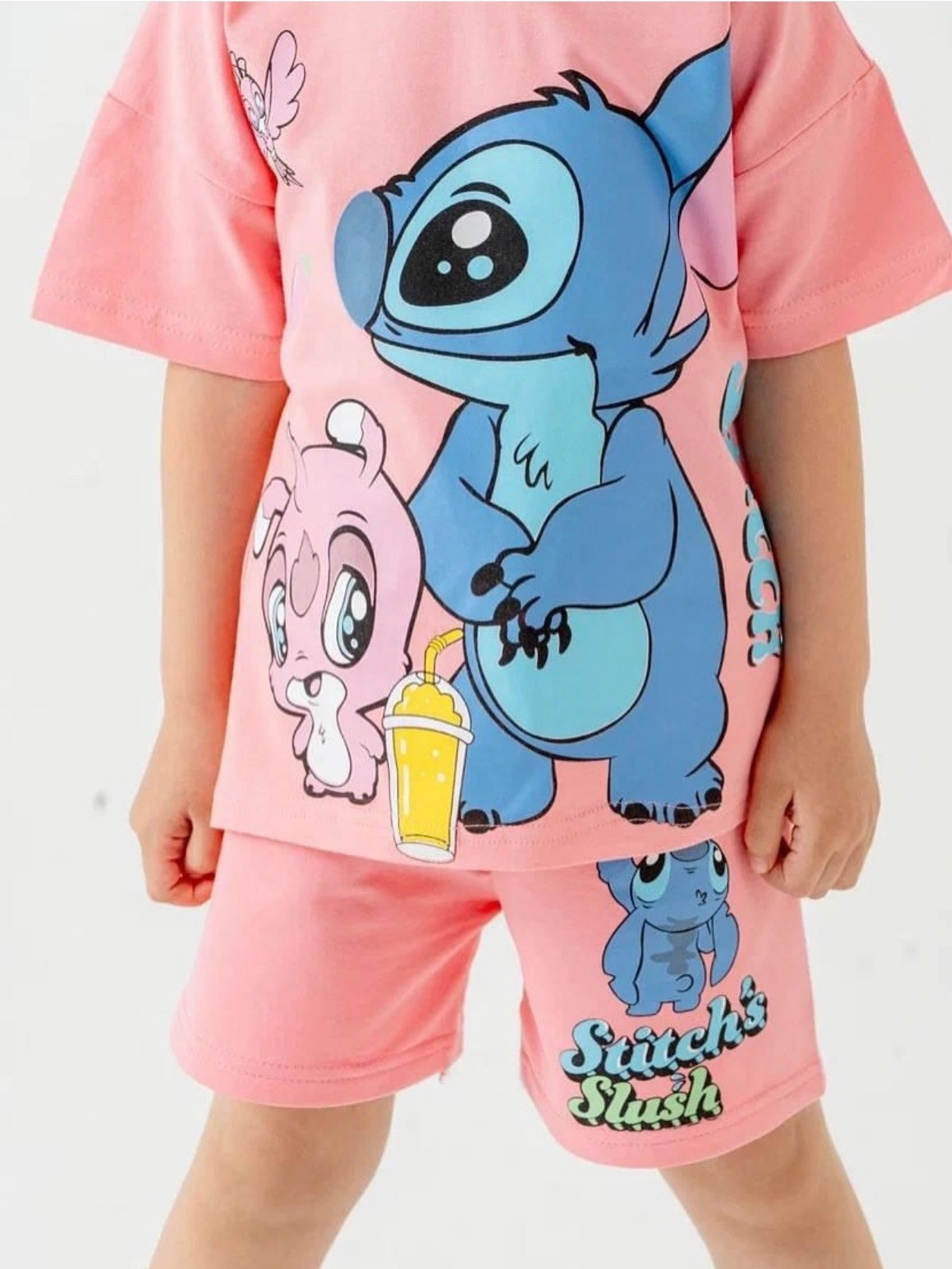 Kız Çocuk Pembe Stitch Baskılı Takım