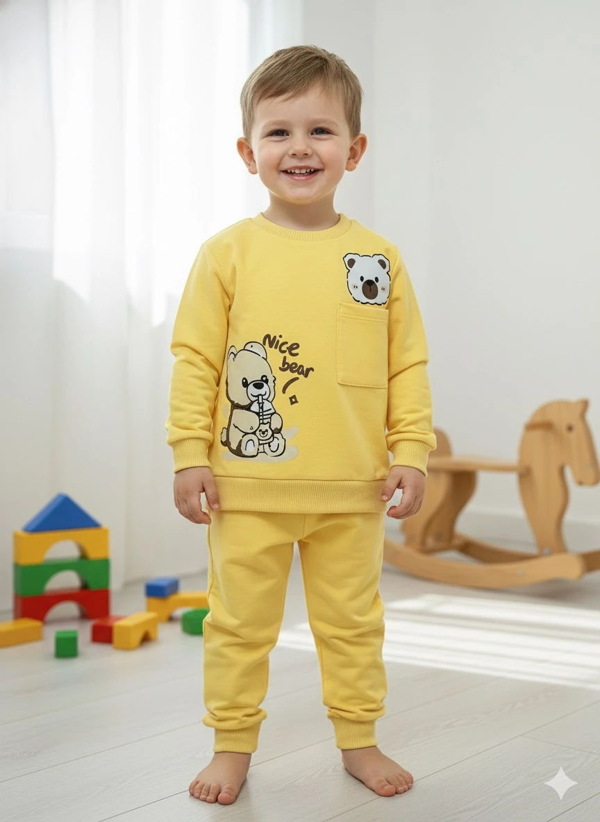 Erkek Çocuk Sarı Cepli Ayıcık Takım