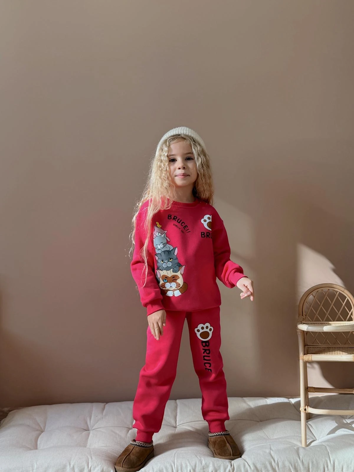 Kız Çocuk Fuşya  Kedili Alt-Üst Takım