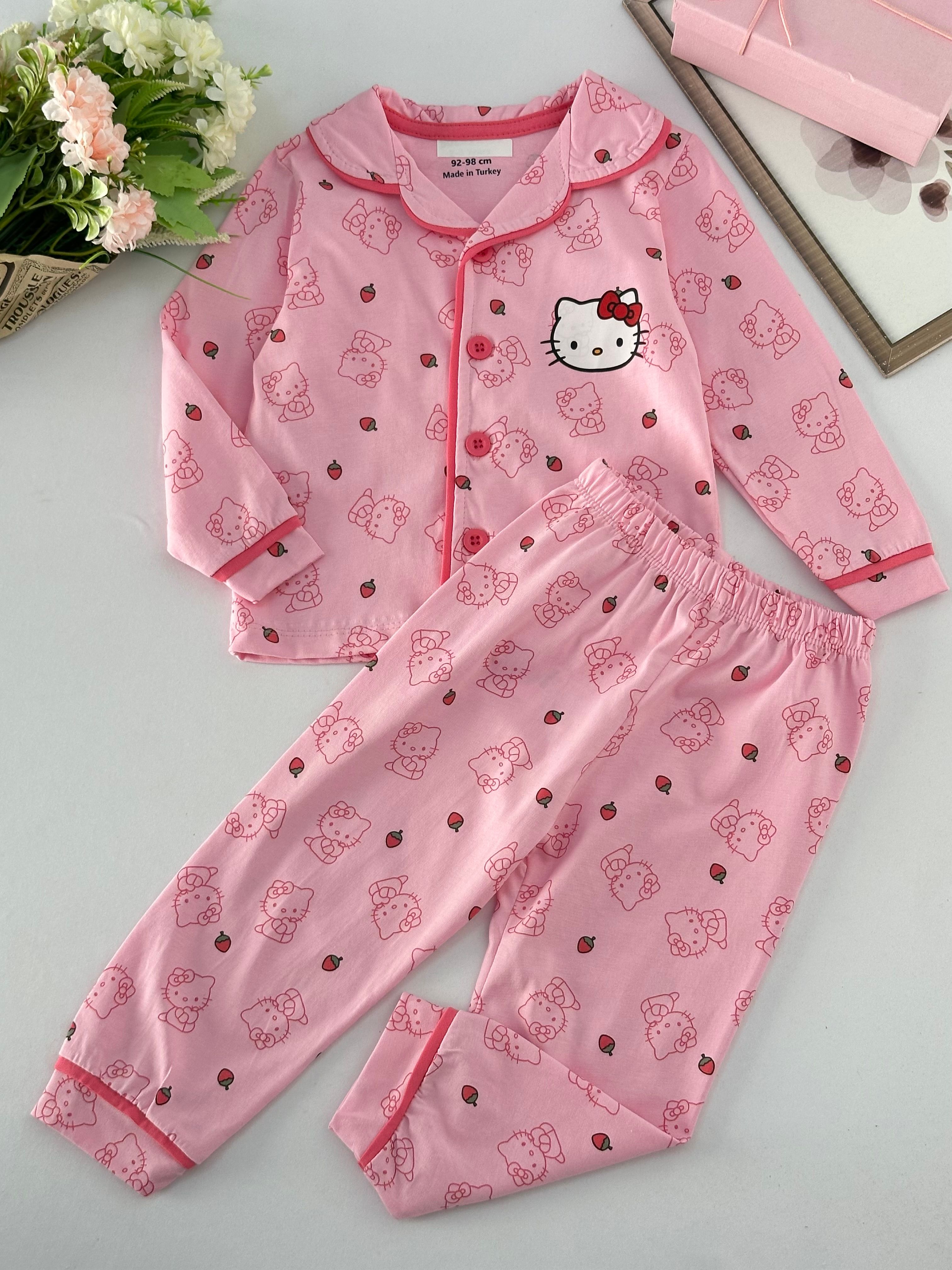 Kız Çocuk Pembe Hello Kitty Desenli Pijama Takımı
