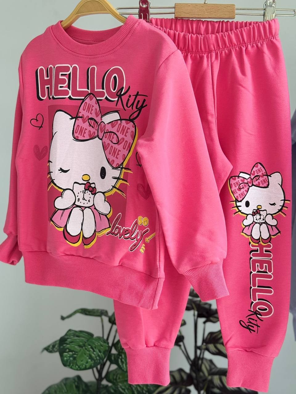 Kız Çocuk Fuşya Hello Kitty Baskılı 2'li Takım