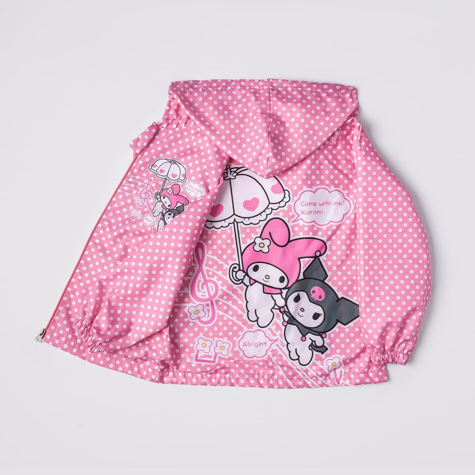 Kız Çocuk Pembe Kuromi My Melody Puantiyeli Yağmurluk 