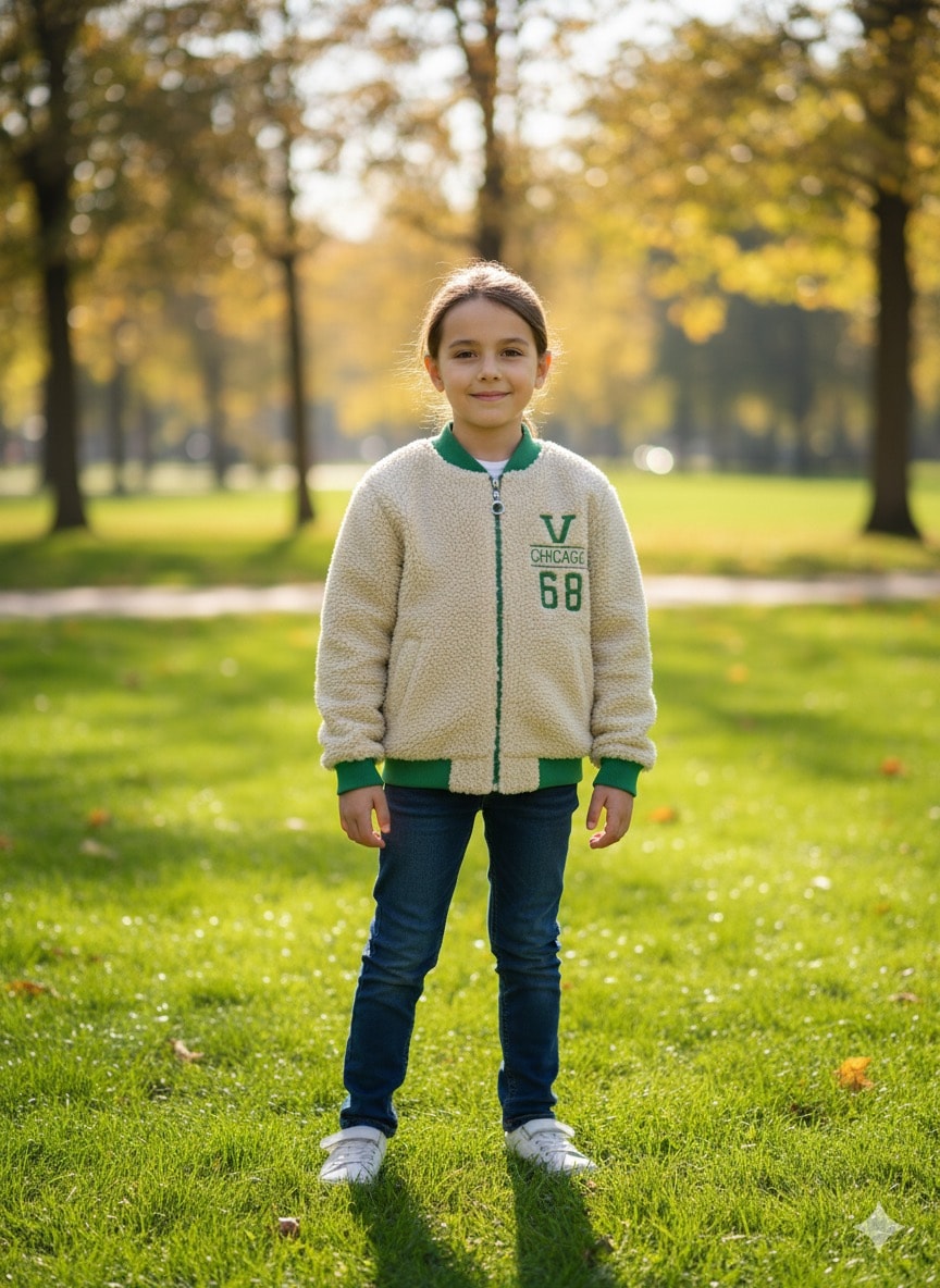 Kız Çocuk Yeşil Chicago Peluş Hırka