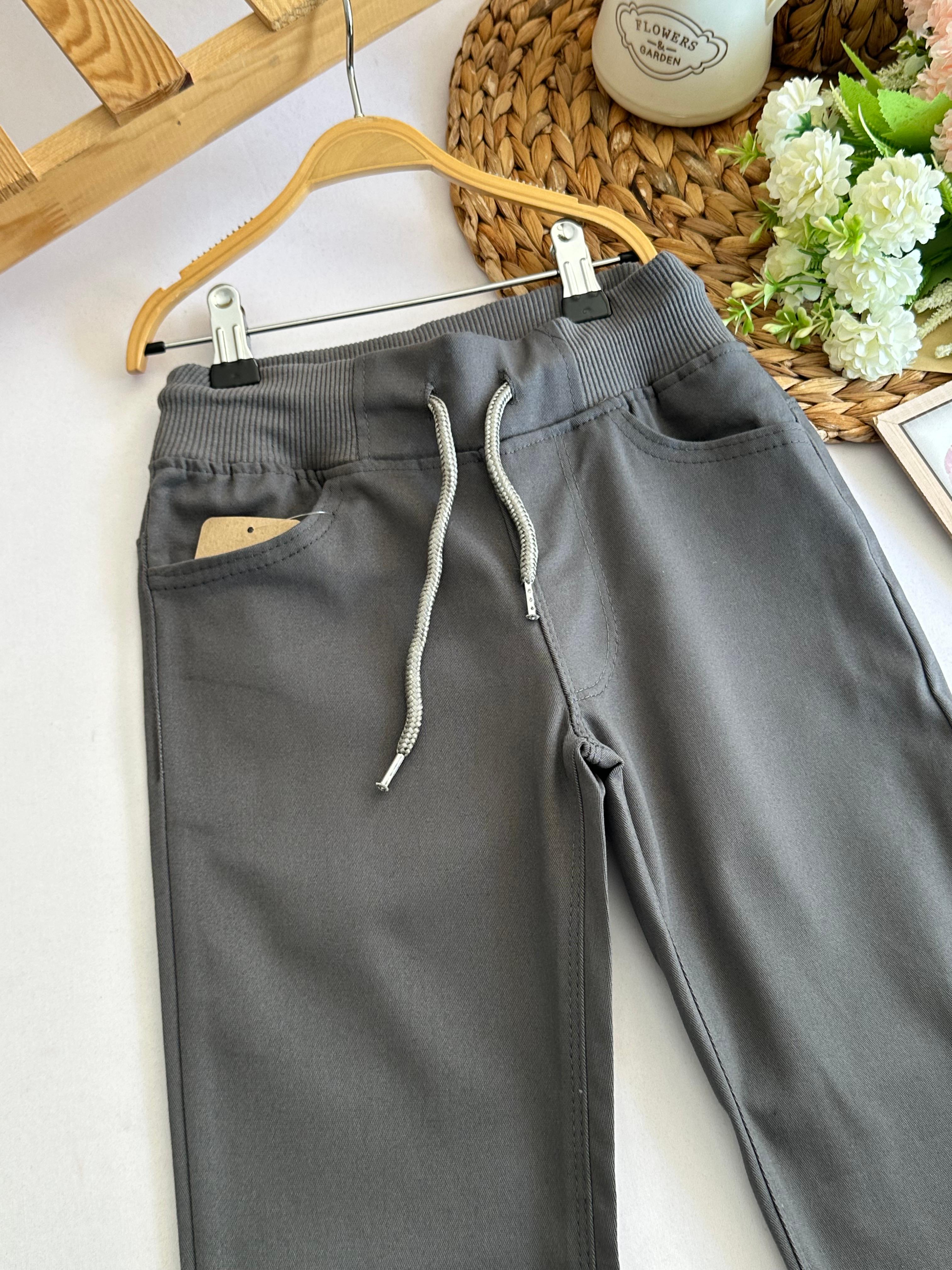 Gri Beli Lastikli Okul Pantolon 