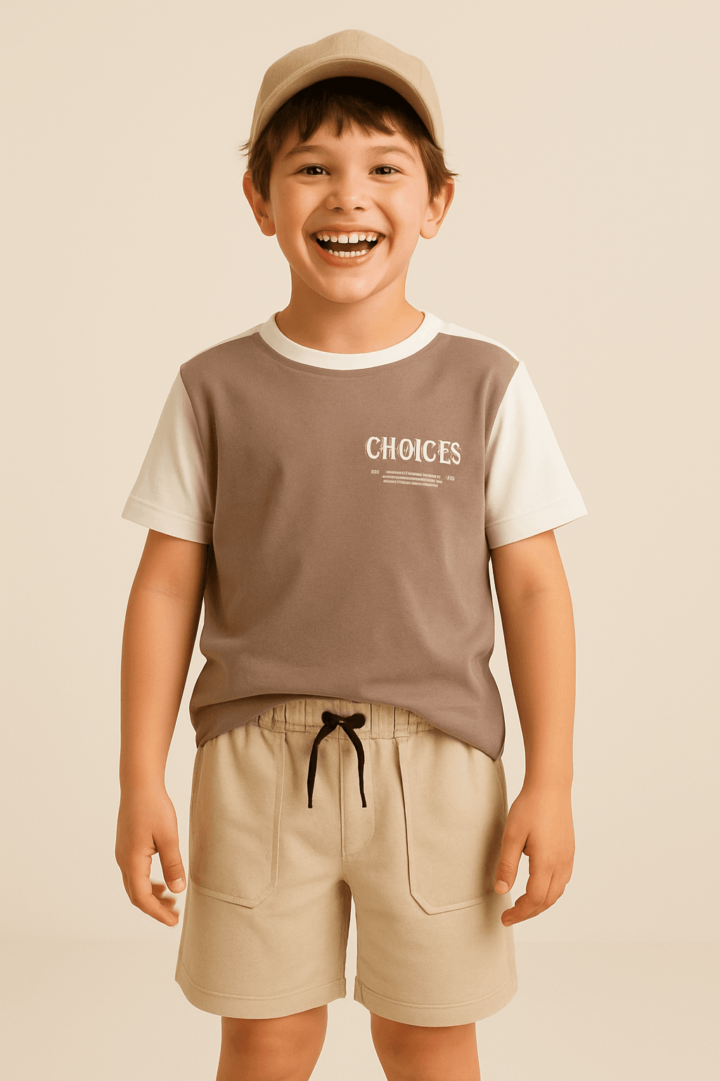 Erkek Çocuk Vizon Choices Yazılı Şortlu Takım