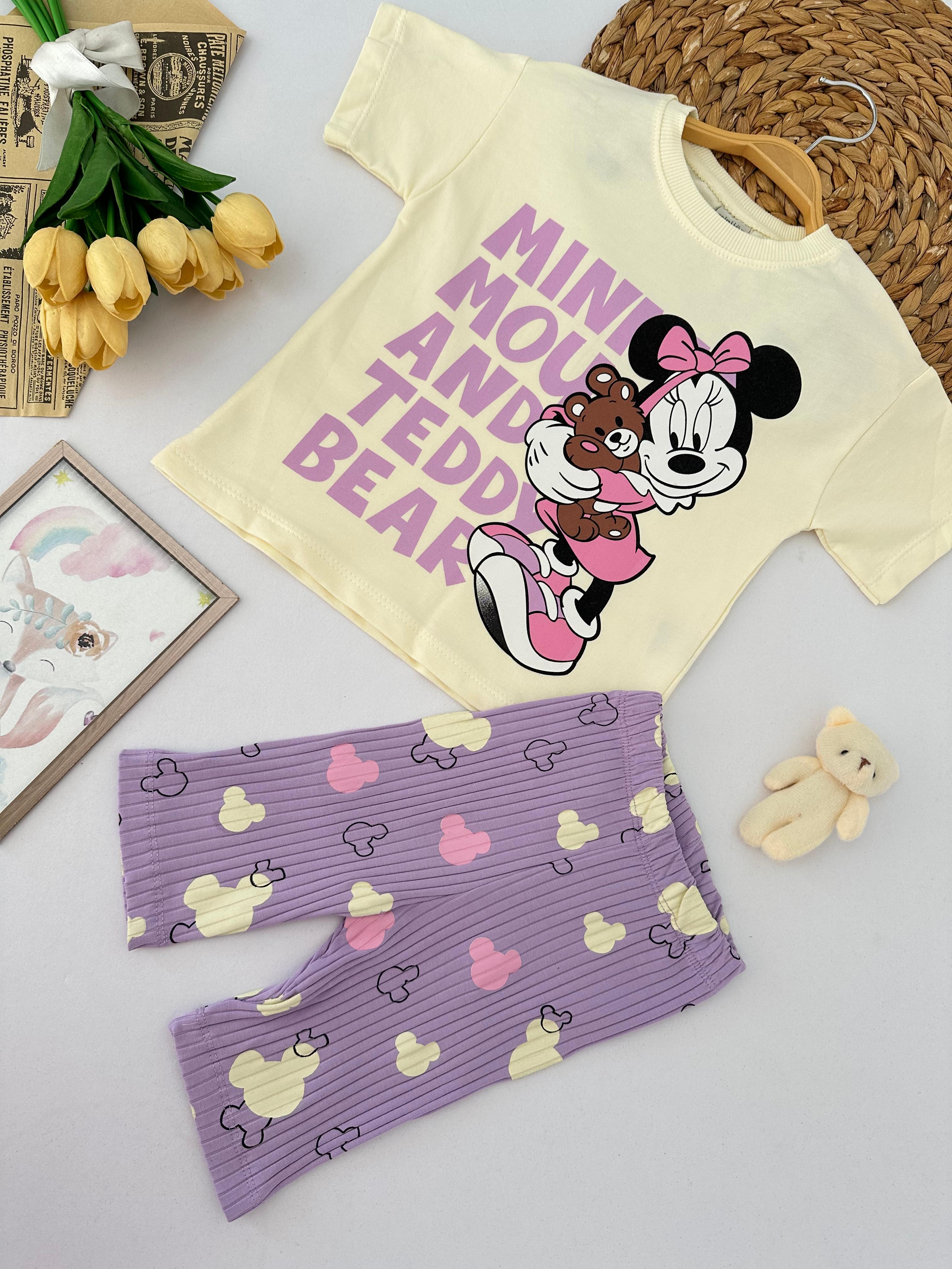 Kız Çocuk Lila Minnie Teddy Kapri Takım
