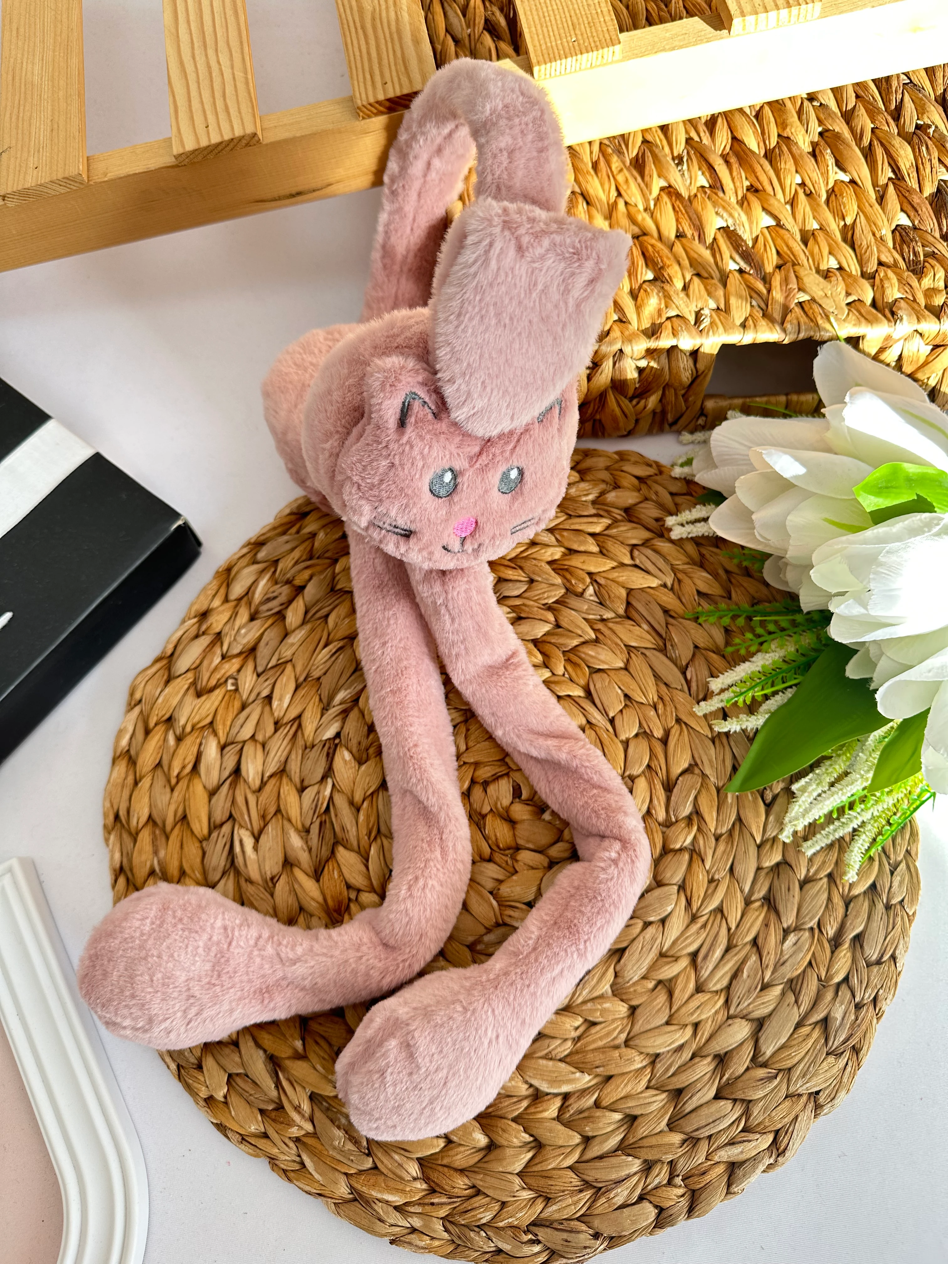 Kız Çocuk Gül Kurusu Kedi Figürlü Kulaklık