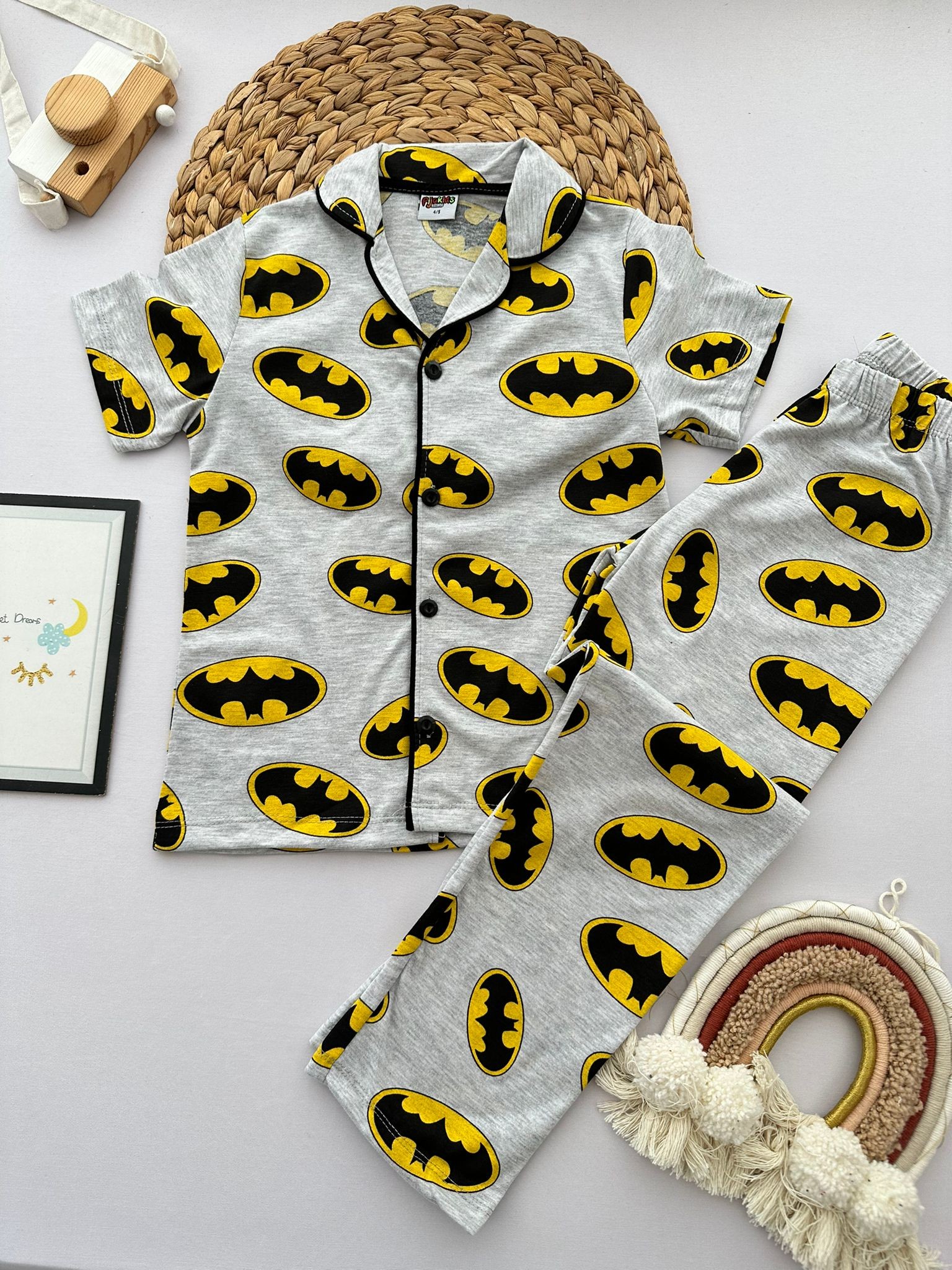 Erkek Çocuk Gri Batman 2'Li Pijama Takım