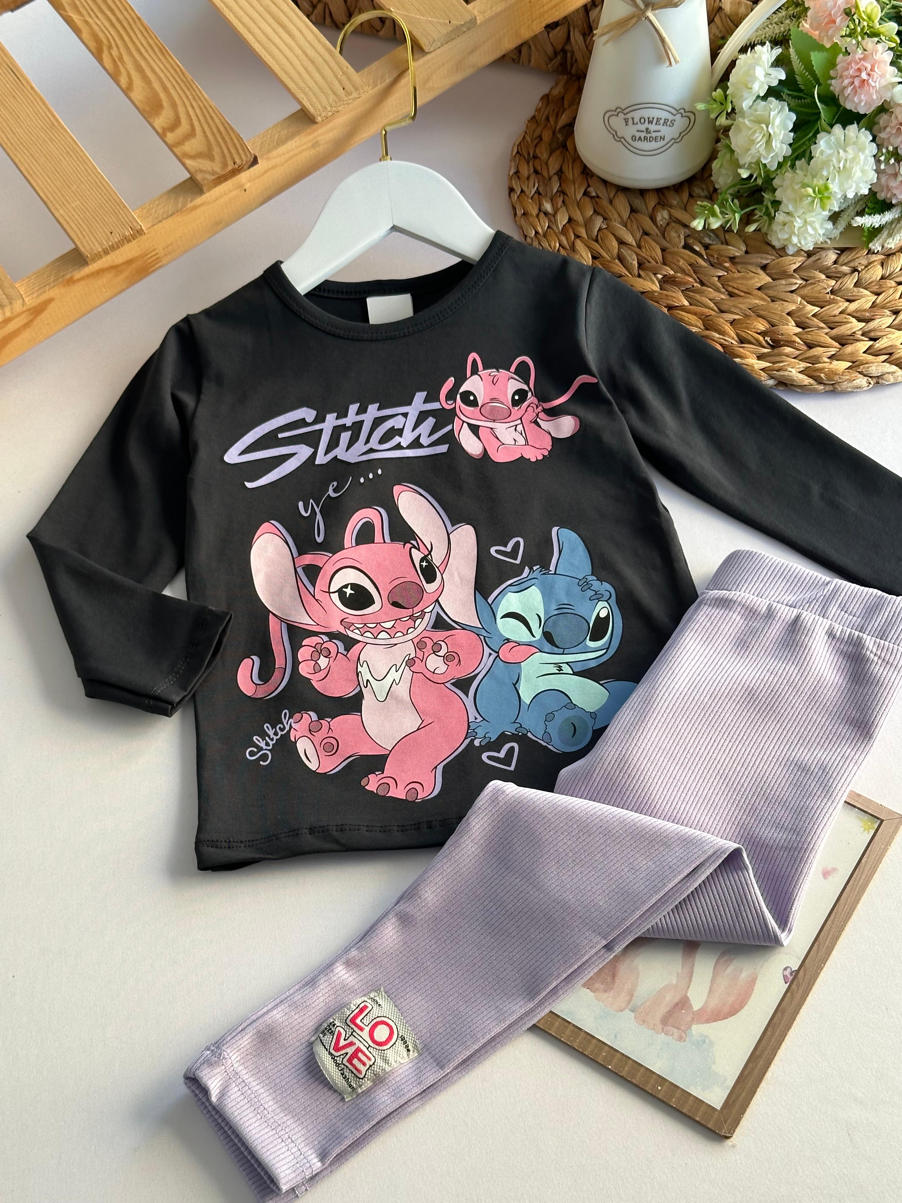 Kız Çocuk Lila Stitch Taytlı Takım