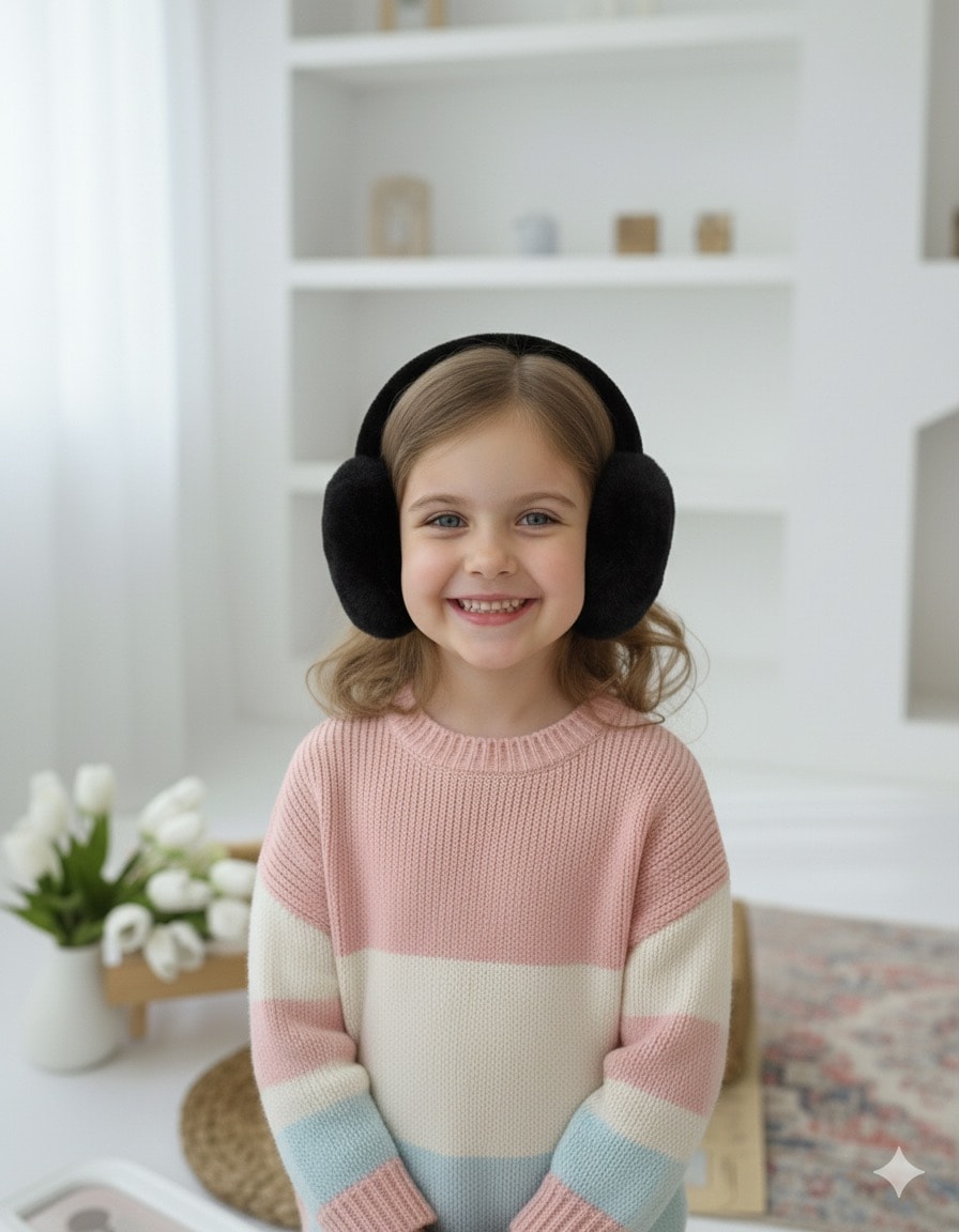 Kız Çocuk Siyah Peluş Kulaklık