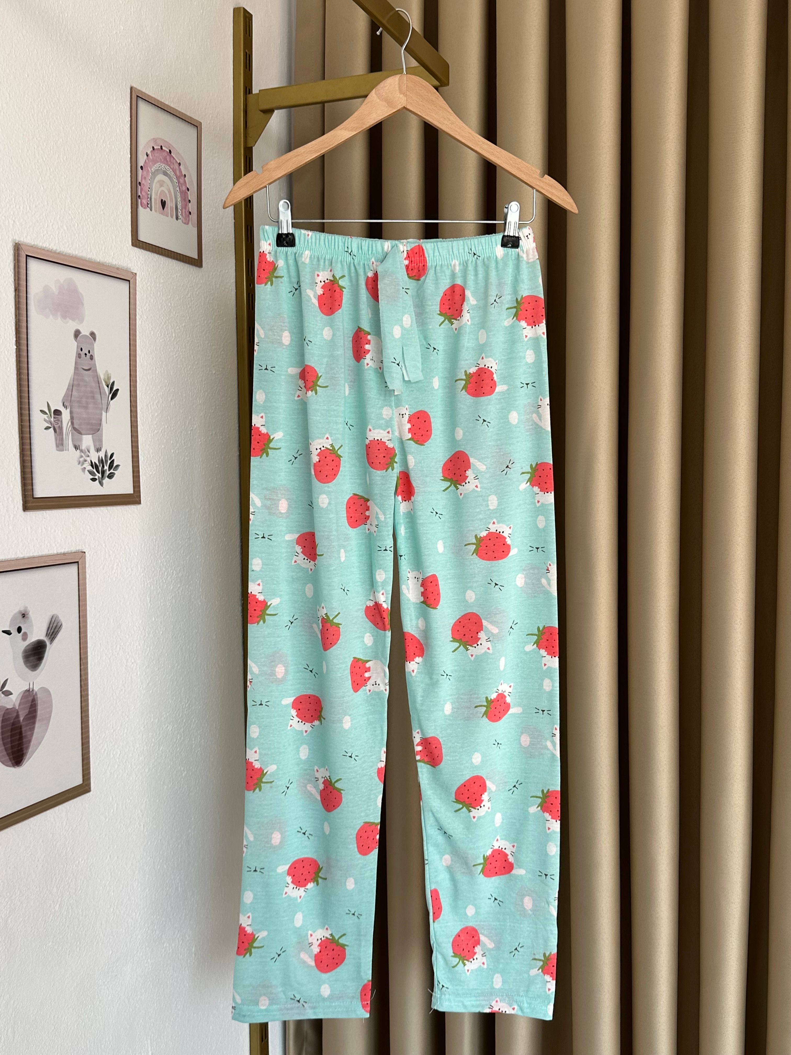 Turkuaz Çilek Desenli Kadın Pijama Altı