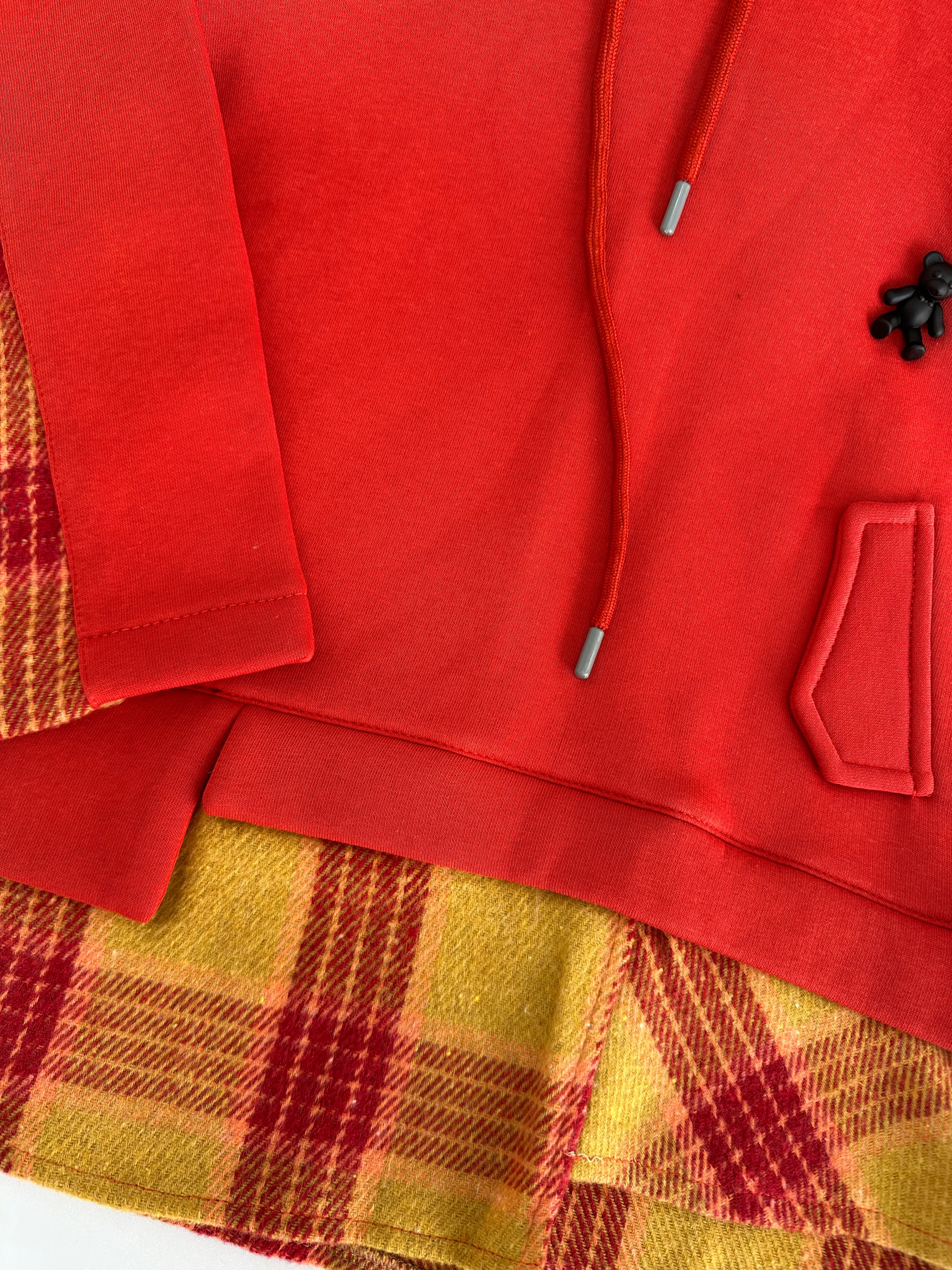 Kız Çocuk Turuncu Ayıcıklı Kapüşonlu Gömlek Detaylı Sweat