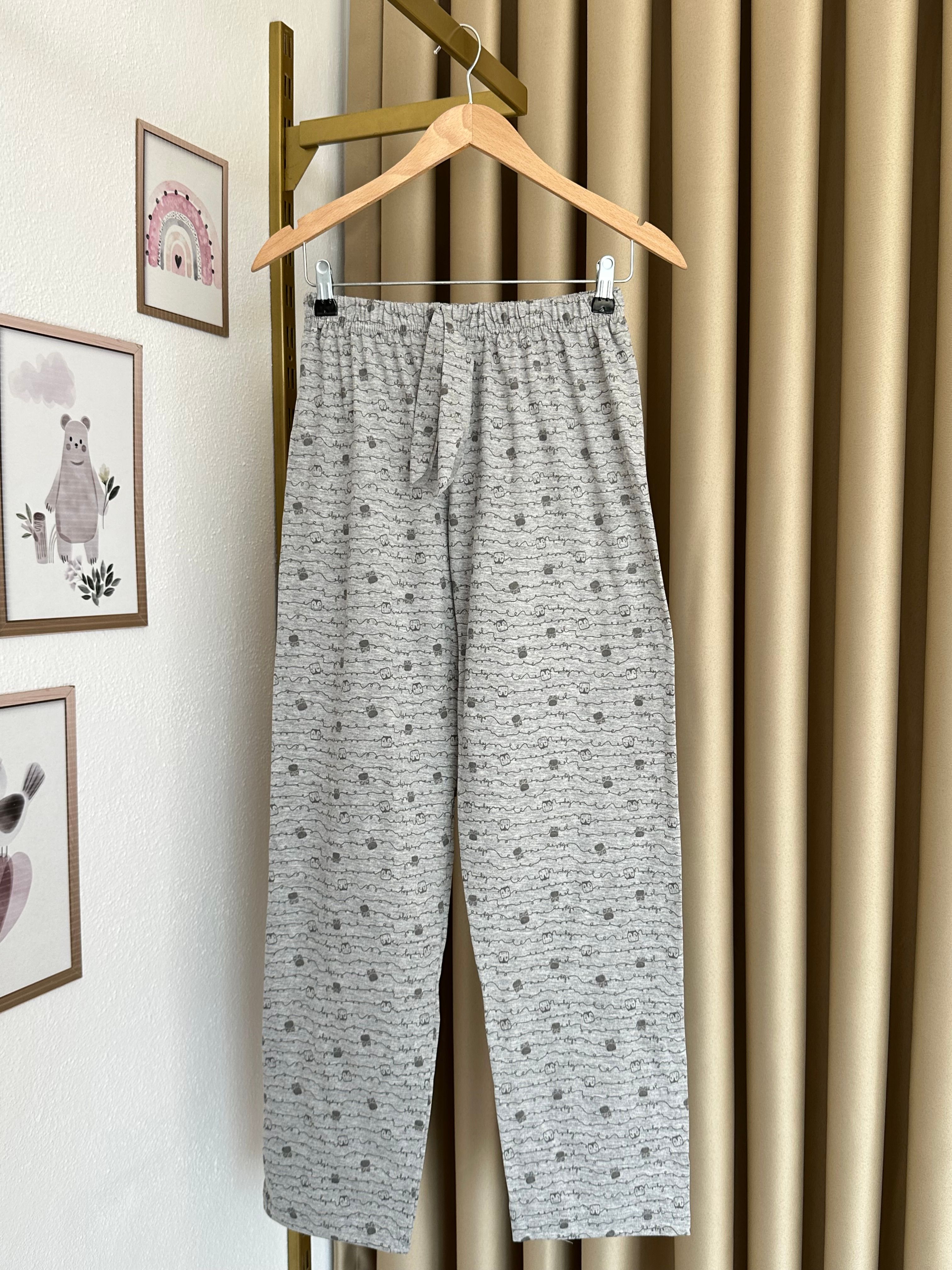Gri Baykuş Desenli Kadın Pijama Altı