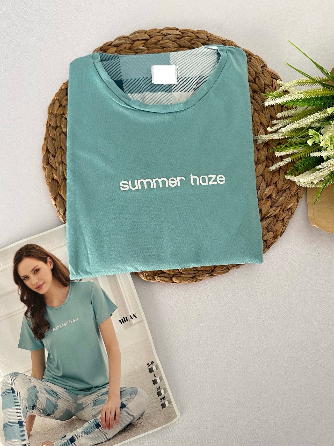 Turkuaz Summer Haze Yazılı Kadın Pijama Takımı