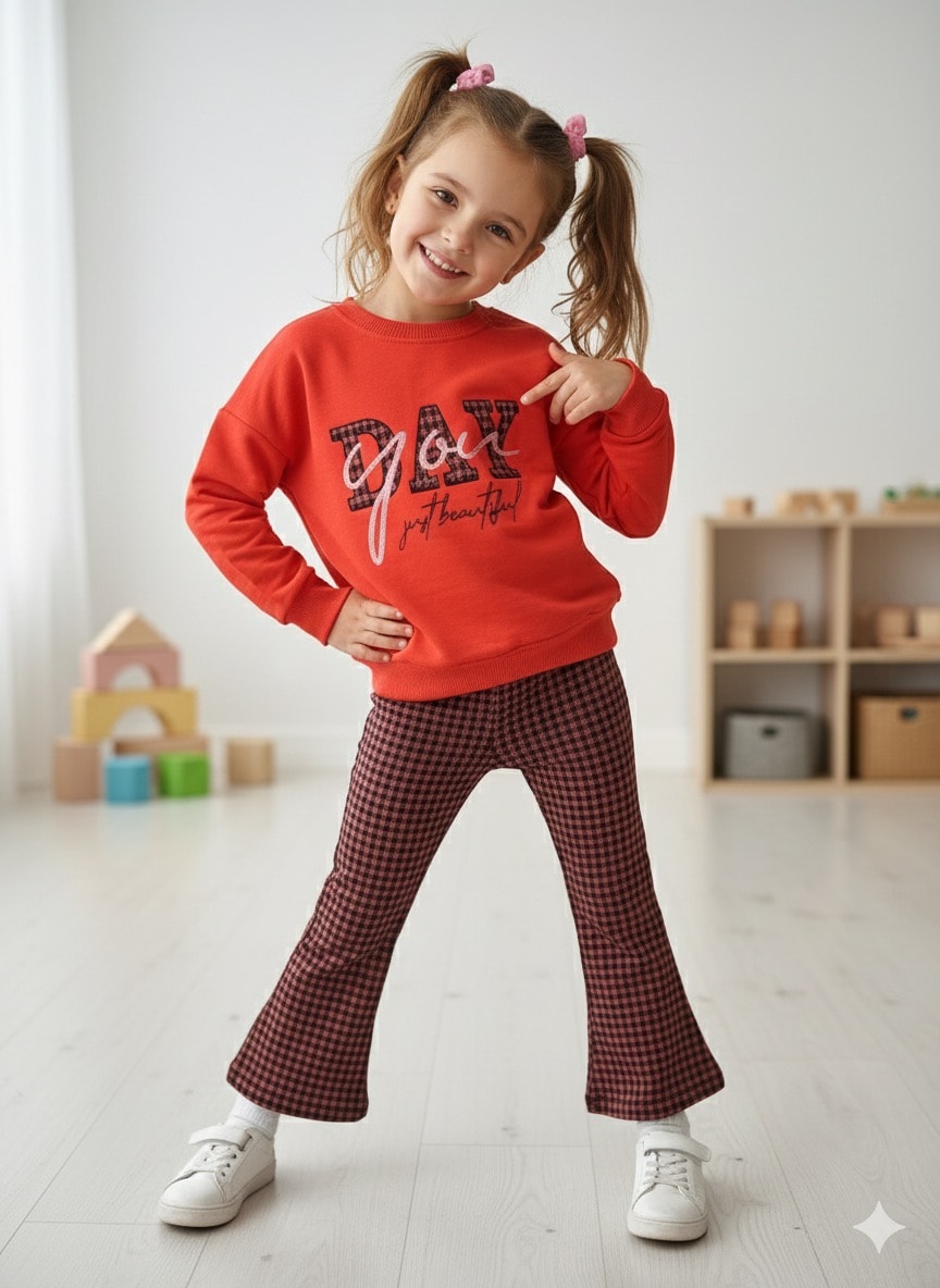 Kız Çocuk Mercan Day You Desenli Takım