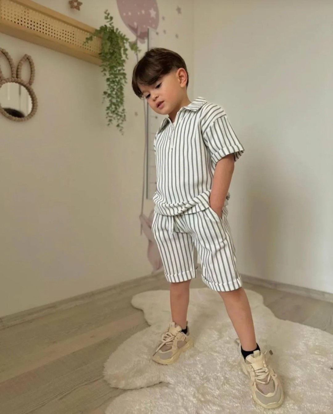 Erkek Çocuk Gri Çizgili Takım