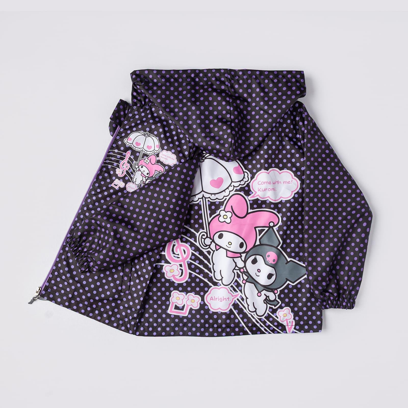 Kız Çocuk Siyah Kuromi My Melody Puantiyeli Yağmurluk