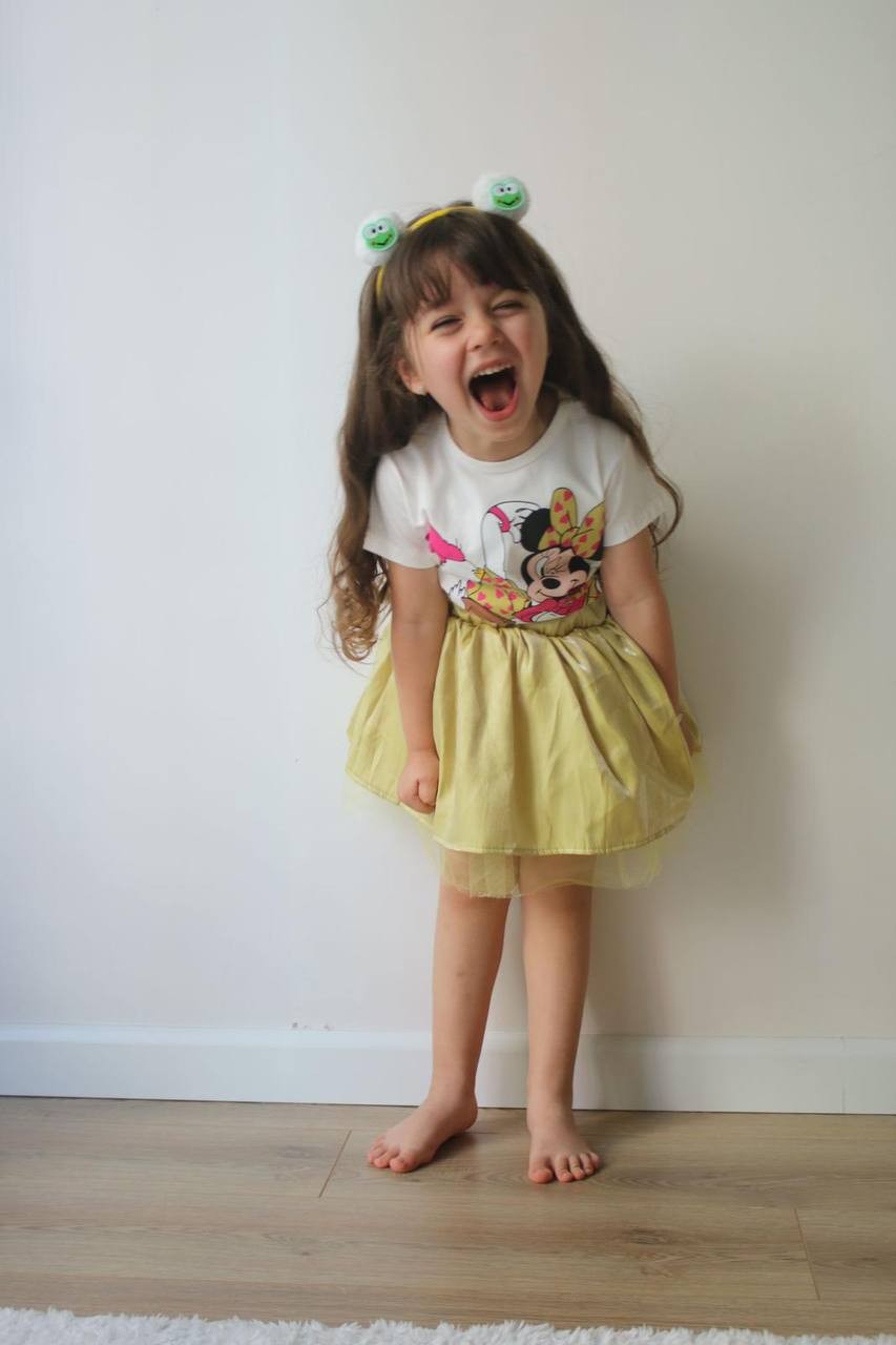 Kız Çocuk Yağ Yeşili Minnie Daisy Parlak Tüllü Etekli Takım