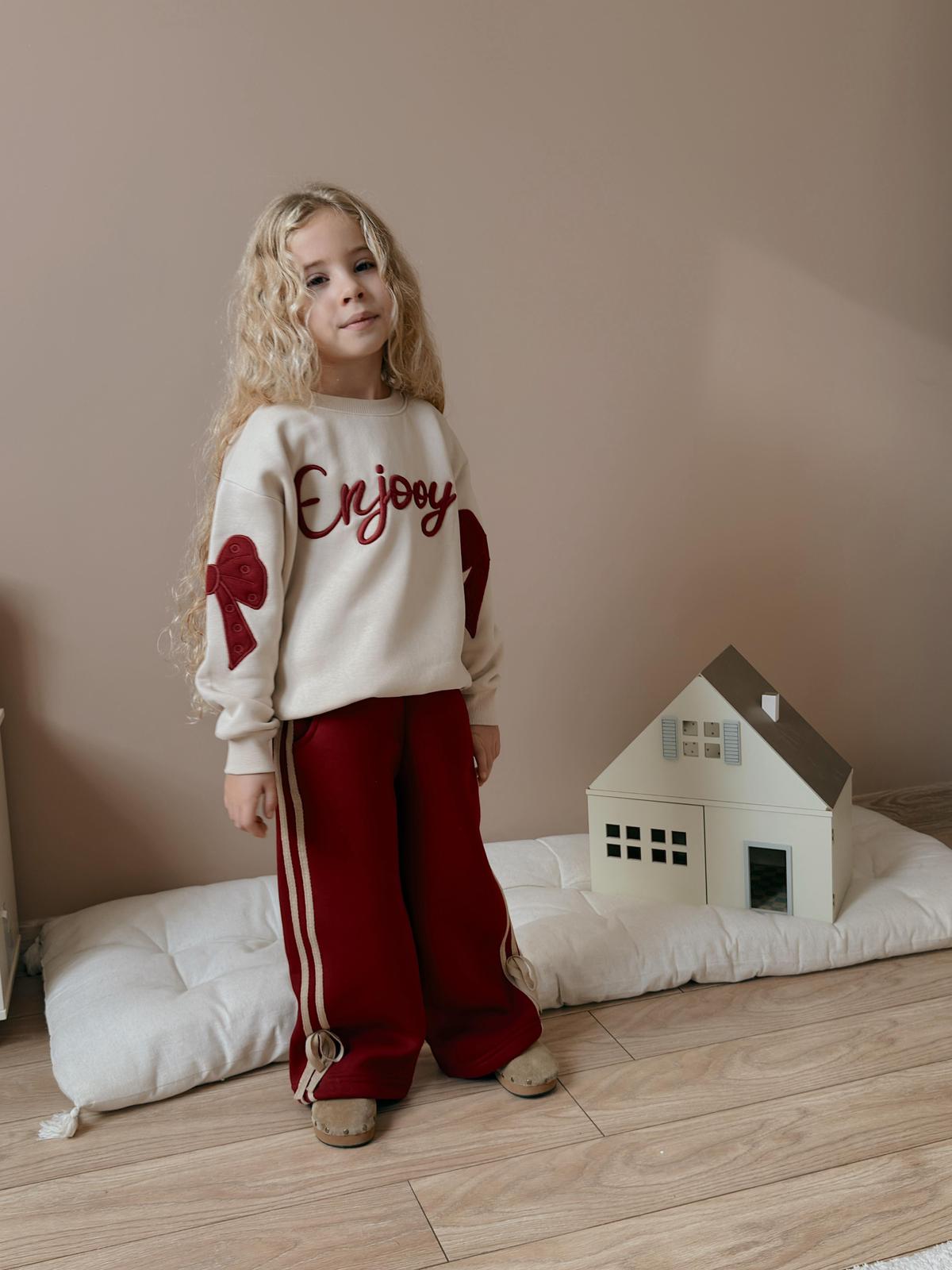 Kız Çocuk Bordo Enjoy Fiyonklu 2’li Takım