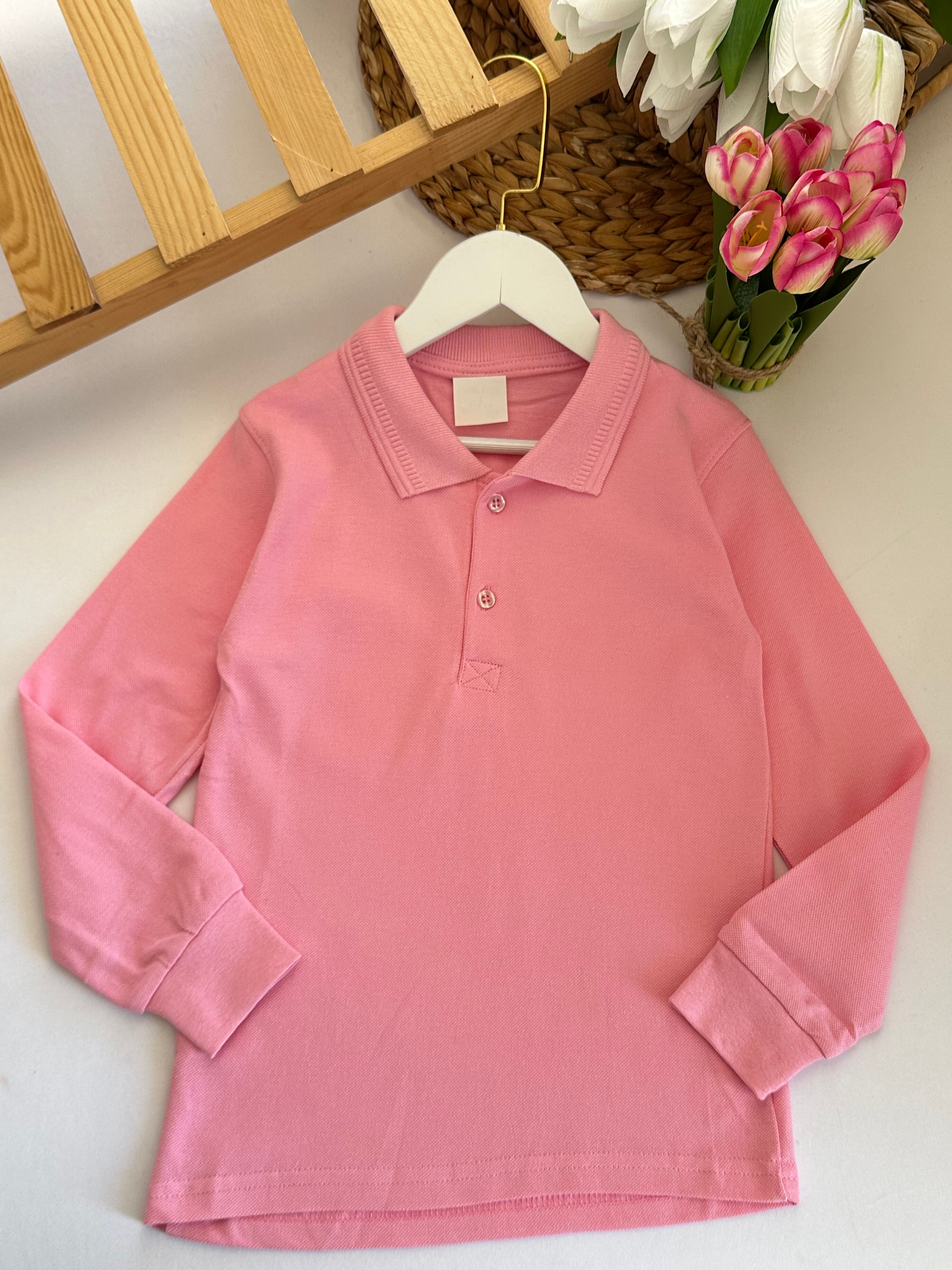 Kız Çocuk Pembe Uzun Kollu Lacoste Tişört 
