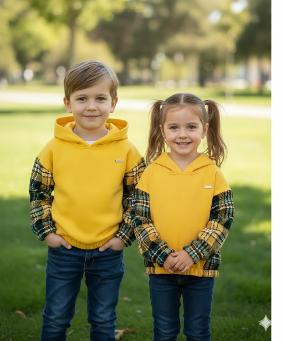 Çocuk Sarı Yanları Ekose Sweat