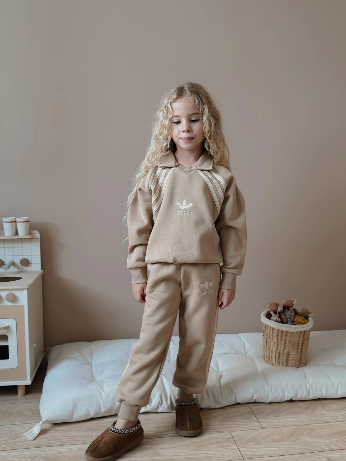 Kız Çocuk Vizon Bej Çizgili Takım