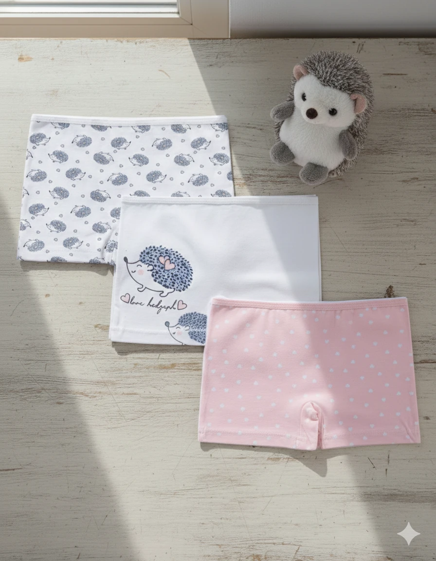 Kız Çocuk Kirpi Desenli  3’lü Boxer Set