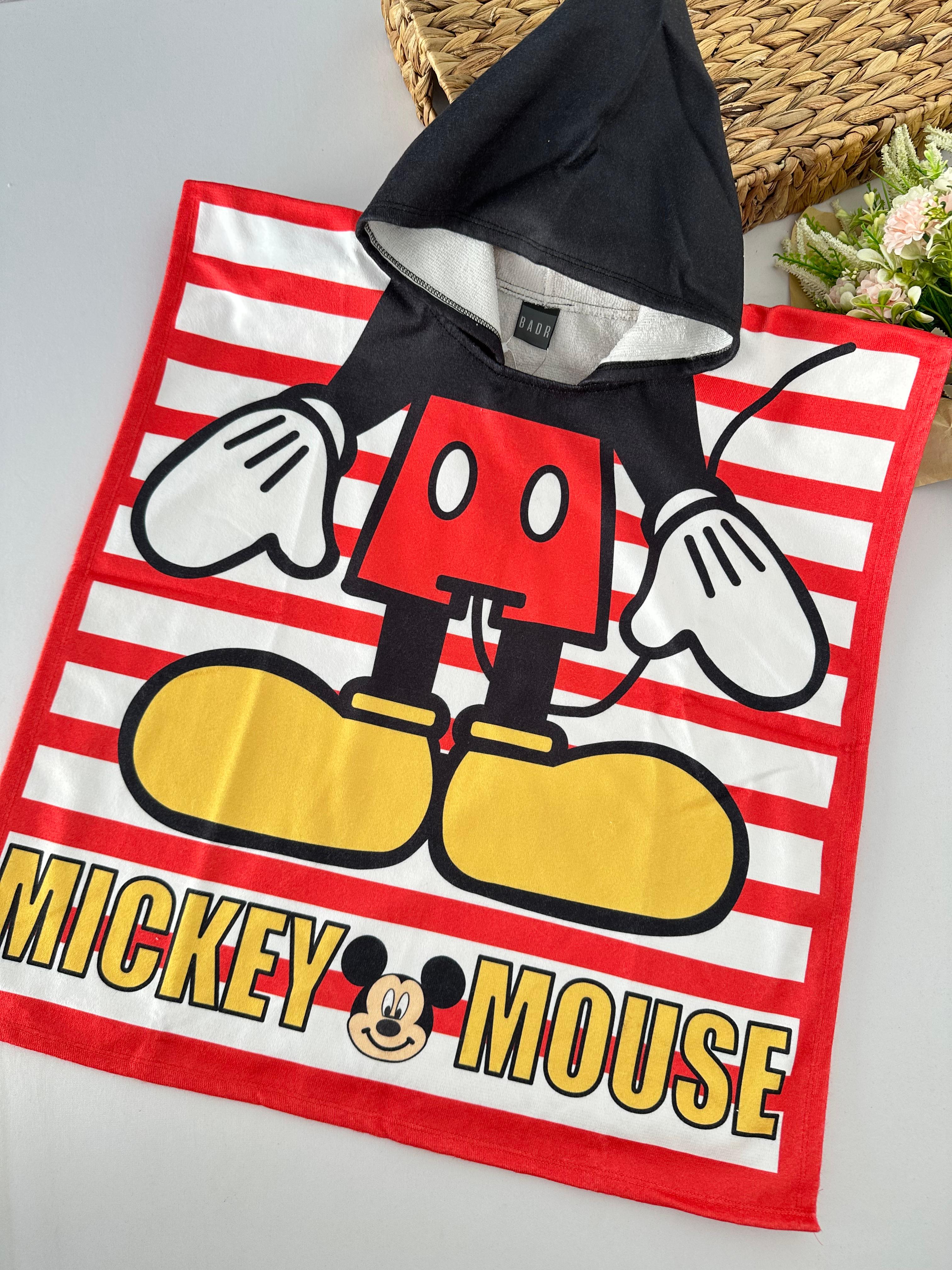 Kırmızı Mickey Mouse Çizgili Panço Havlu