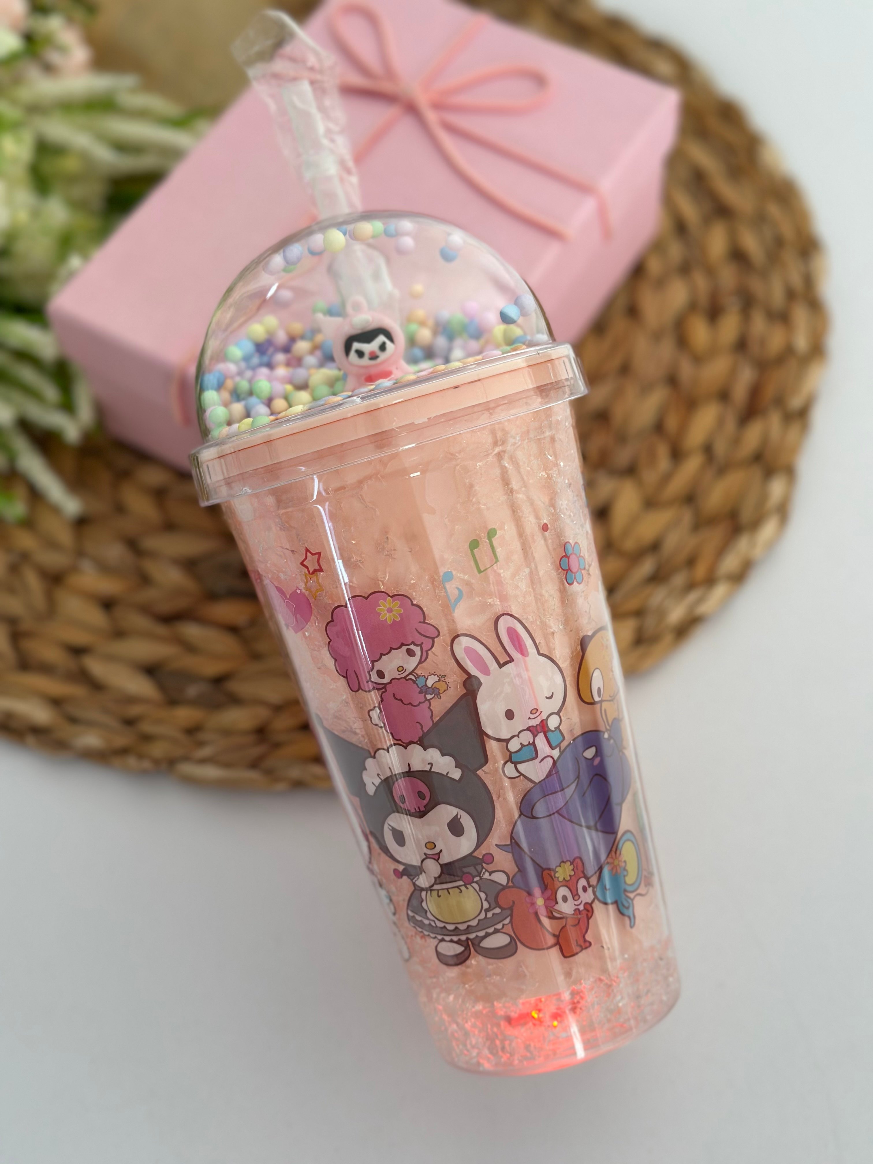 Pembe Kuromi Işıklı Pipetli Suluk