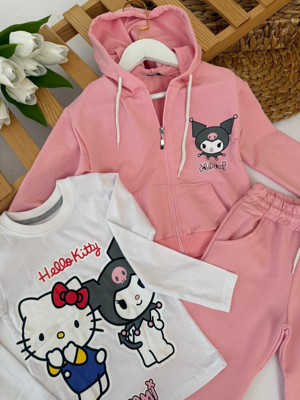 Kız Çocuk Pembe Kuromi 3 lü Takım 