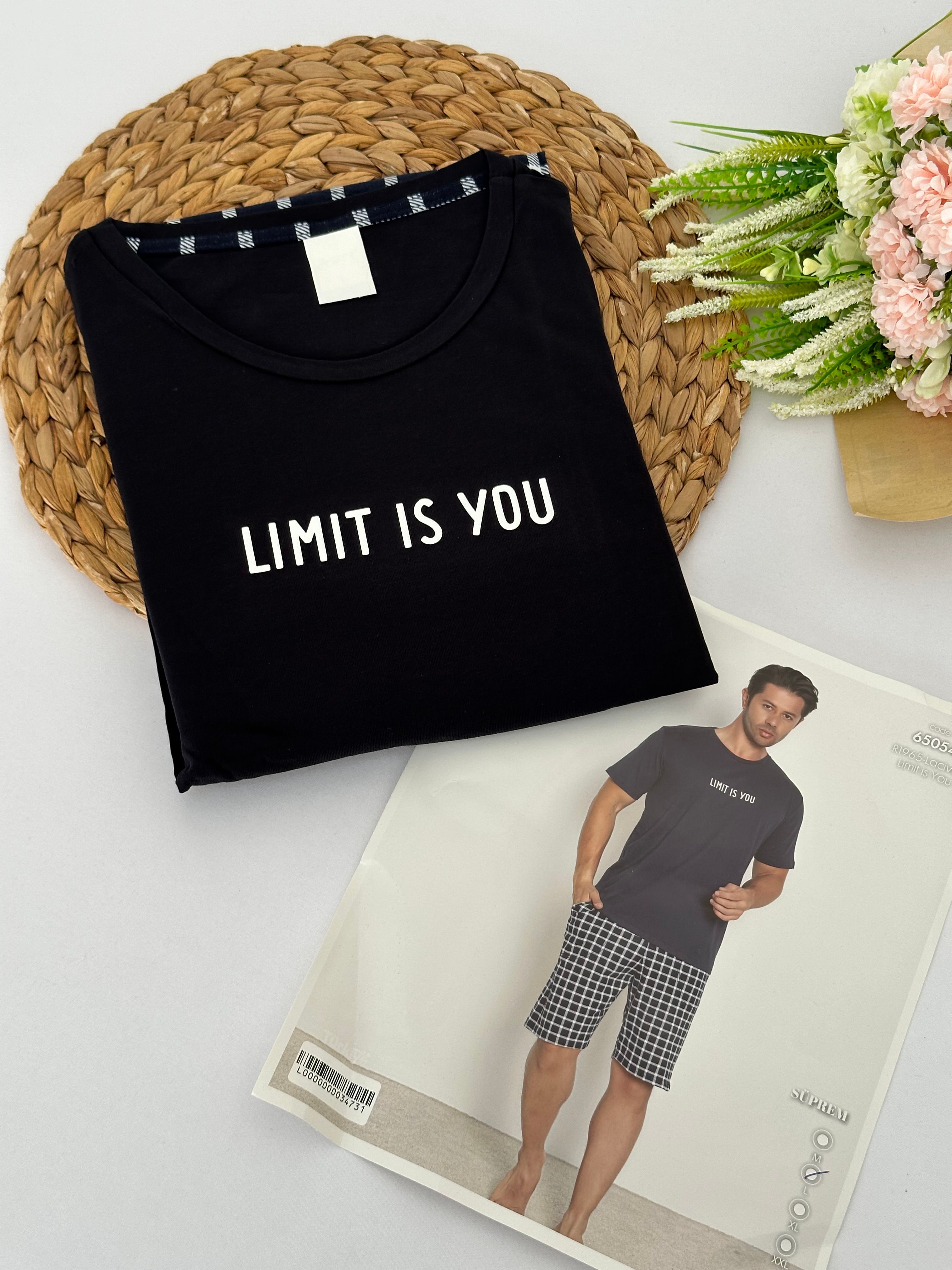 Siyah Limit İs You Yazılı Şortlu Erkek Pijama Takımı
