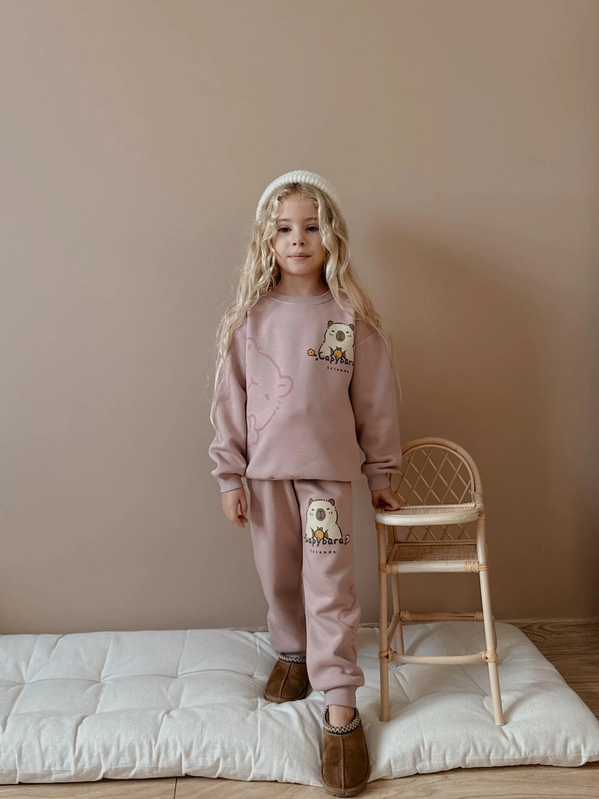 Kız Çocuk Gül Kurusu Capybara Alt-Üst Takım