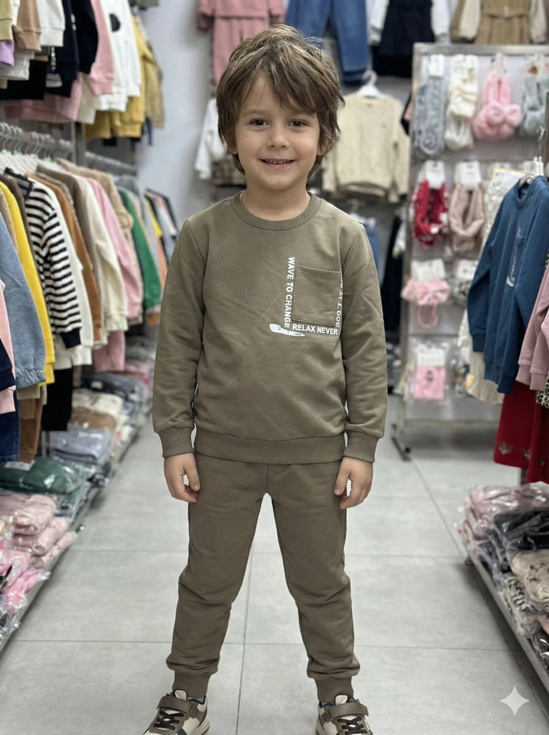 Erkek Çocuk Haki Cep detaylı Takım