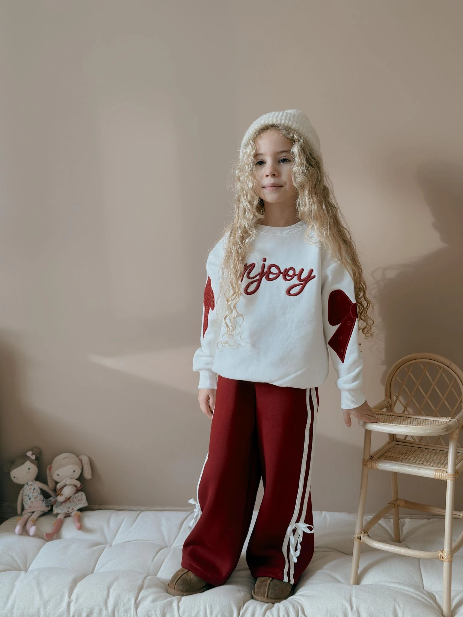 Kız Çocuk Bordo Enjoy Fiyonklu 2’li Takım