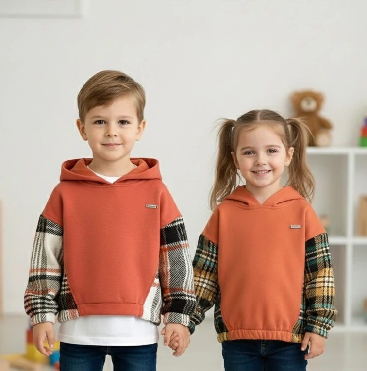 Çocuk Turuncu Yanları Ekose Sweat