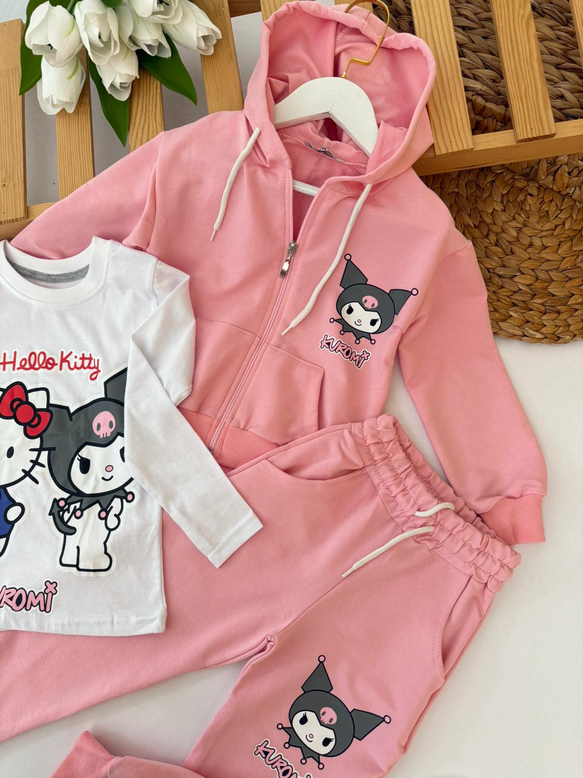 Kız Çocuk Pembe Kuromi 3 lü Takım 