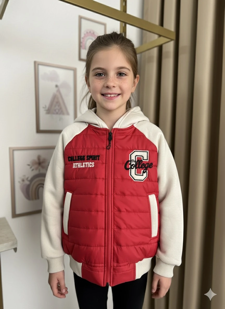 Kız Çocuk Kırmızı Şişme Mont Ceket
