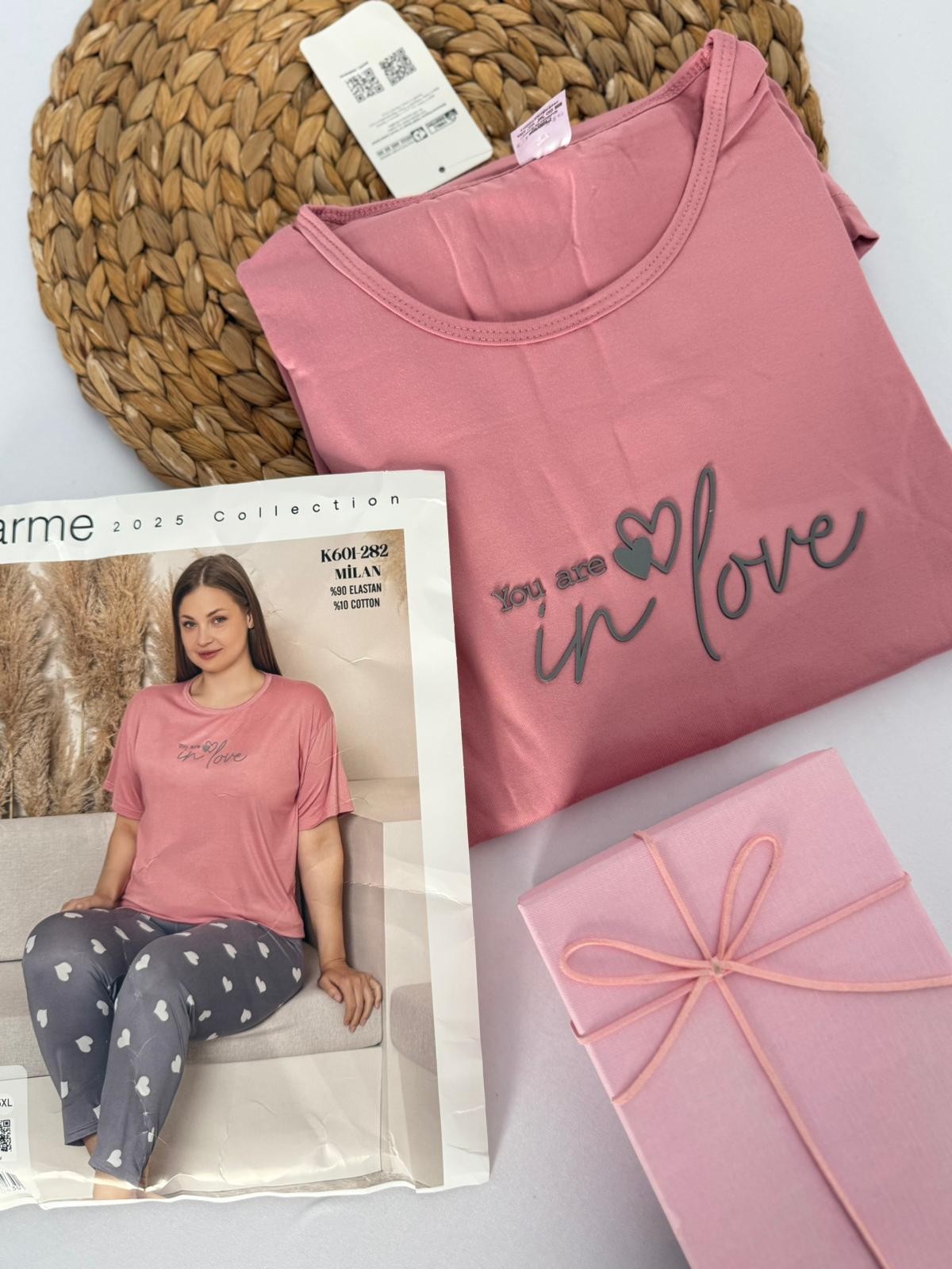 Pembe You Are Love Battal Boy Kadın Pijama Takım