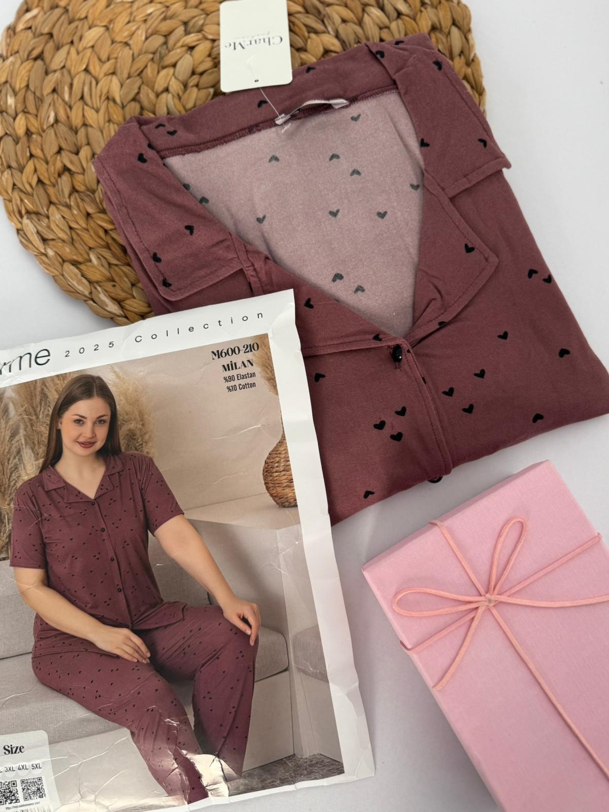 Mürdüm Kalpli Battal Boy Kadın Pijama Takım