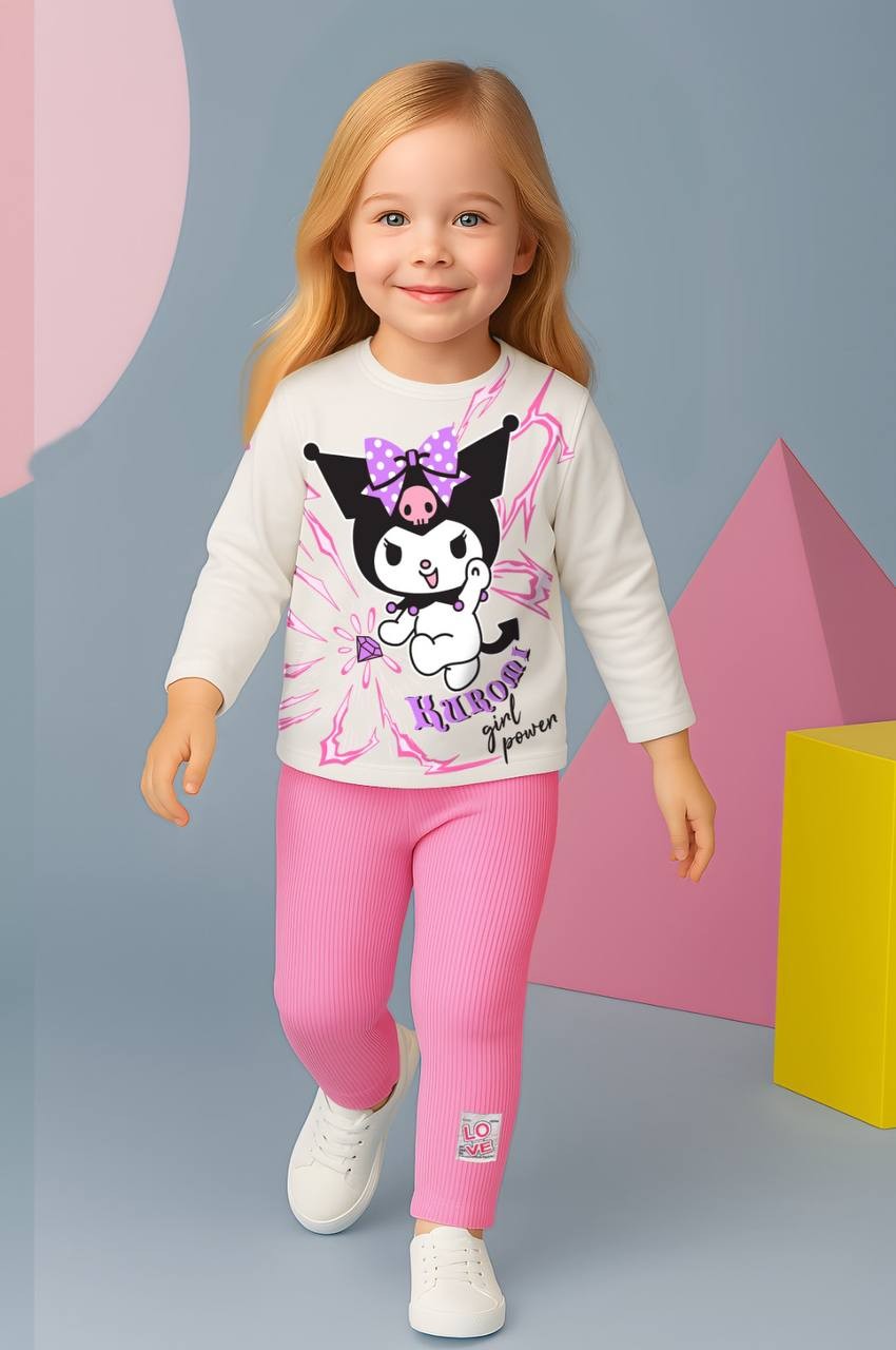 Kız Çocuk Pembe Kuromi Taytlı Takım