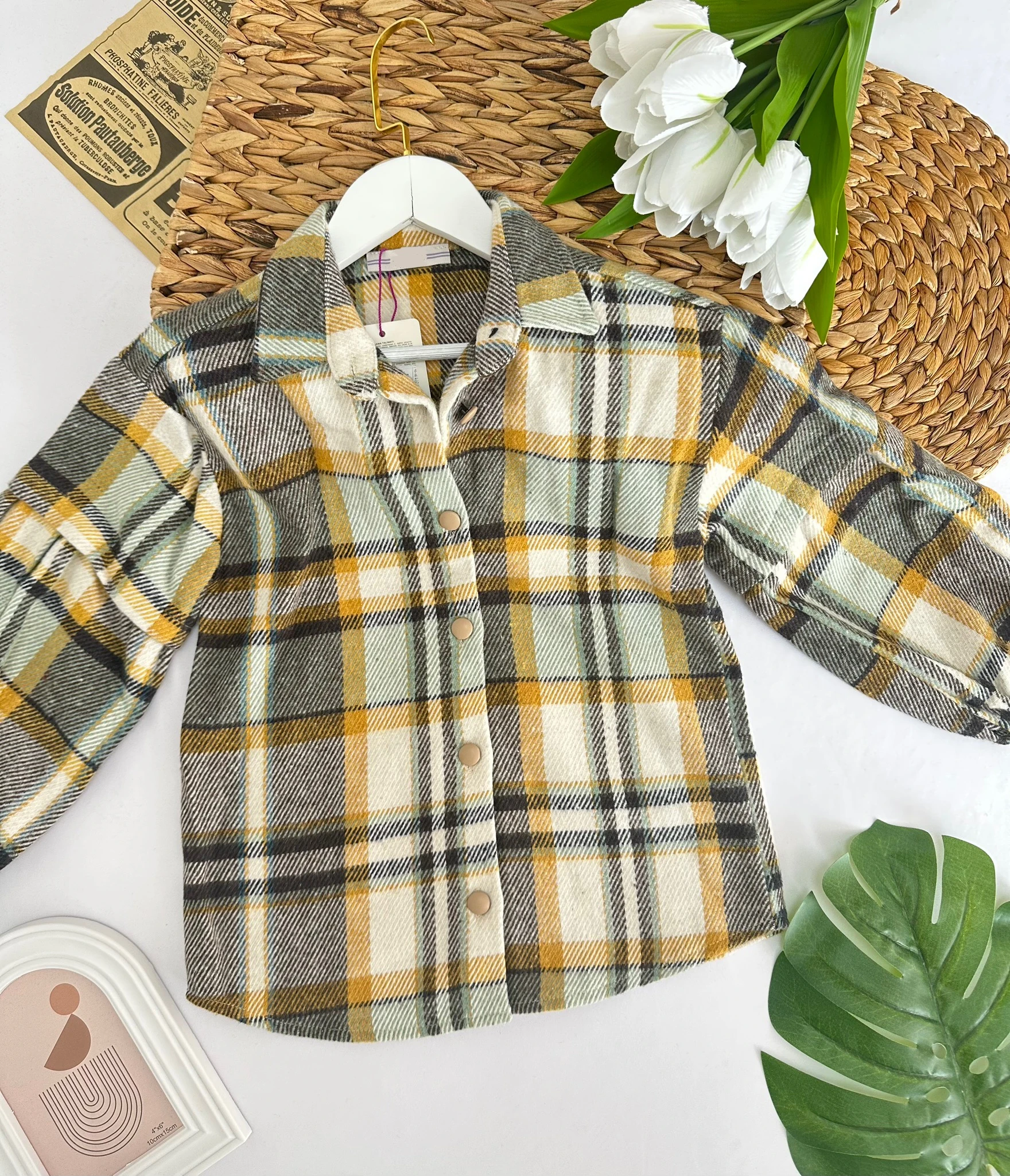 Kız Çocuk Gri Ekose Oduncu Gömlek