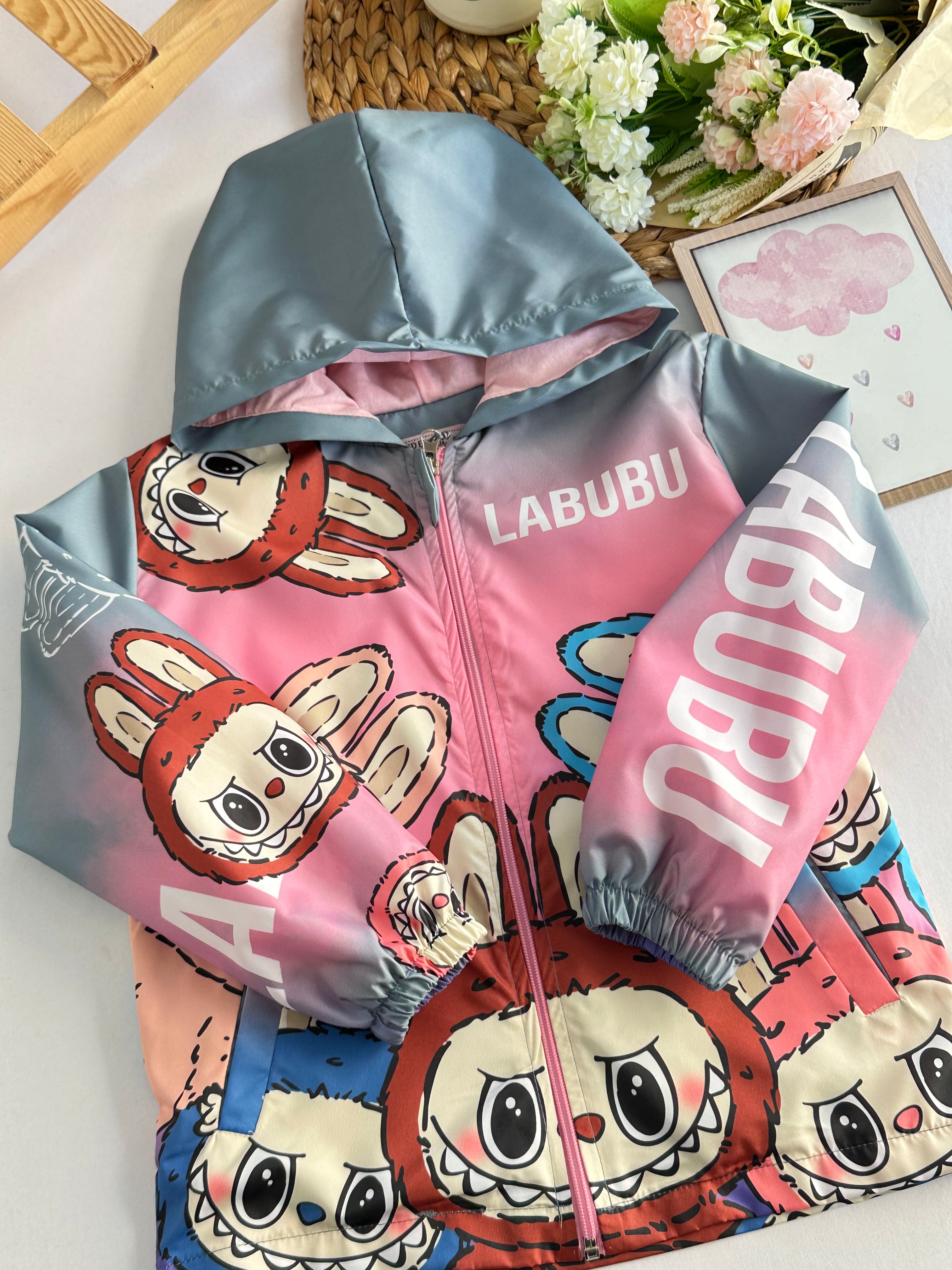 Kız Çocuk Gri Labubu Yağmurluk