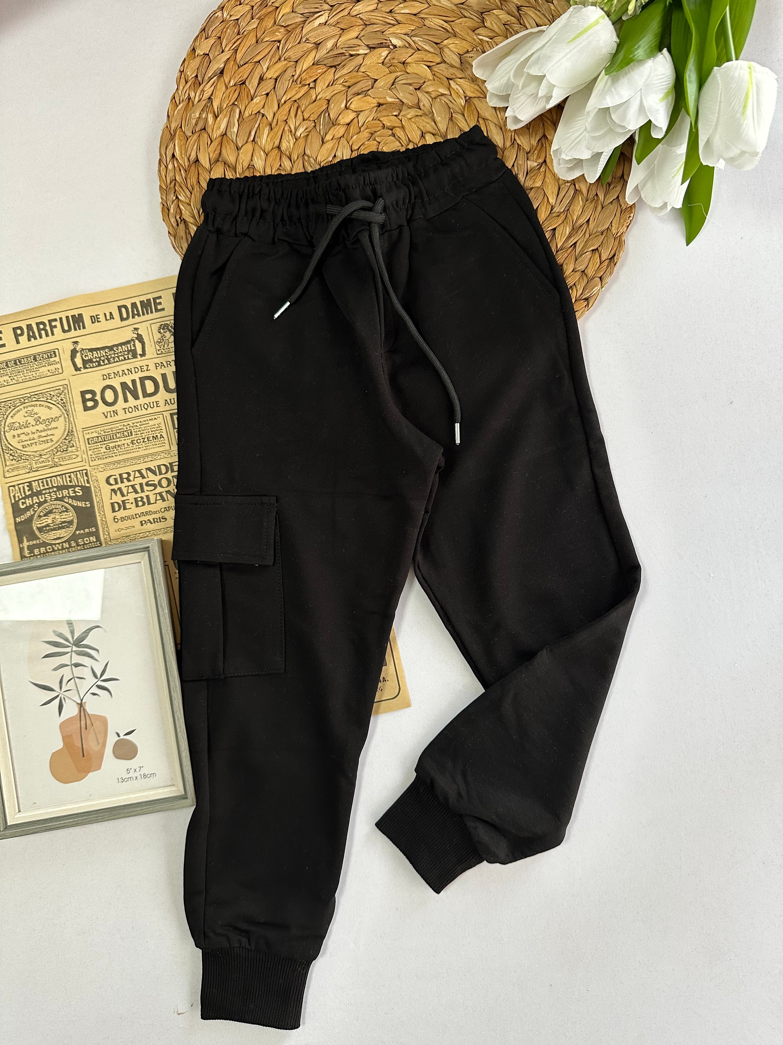 Siyah Renk Tek Kargo Cep Eşofman Altı