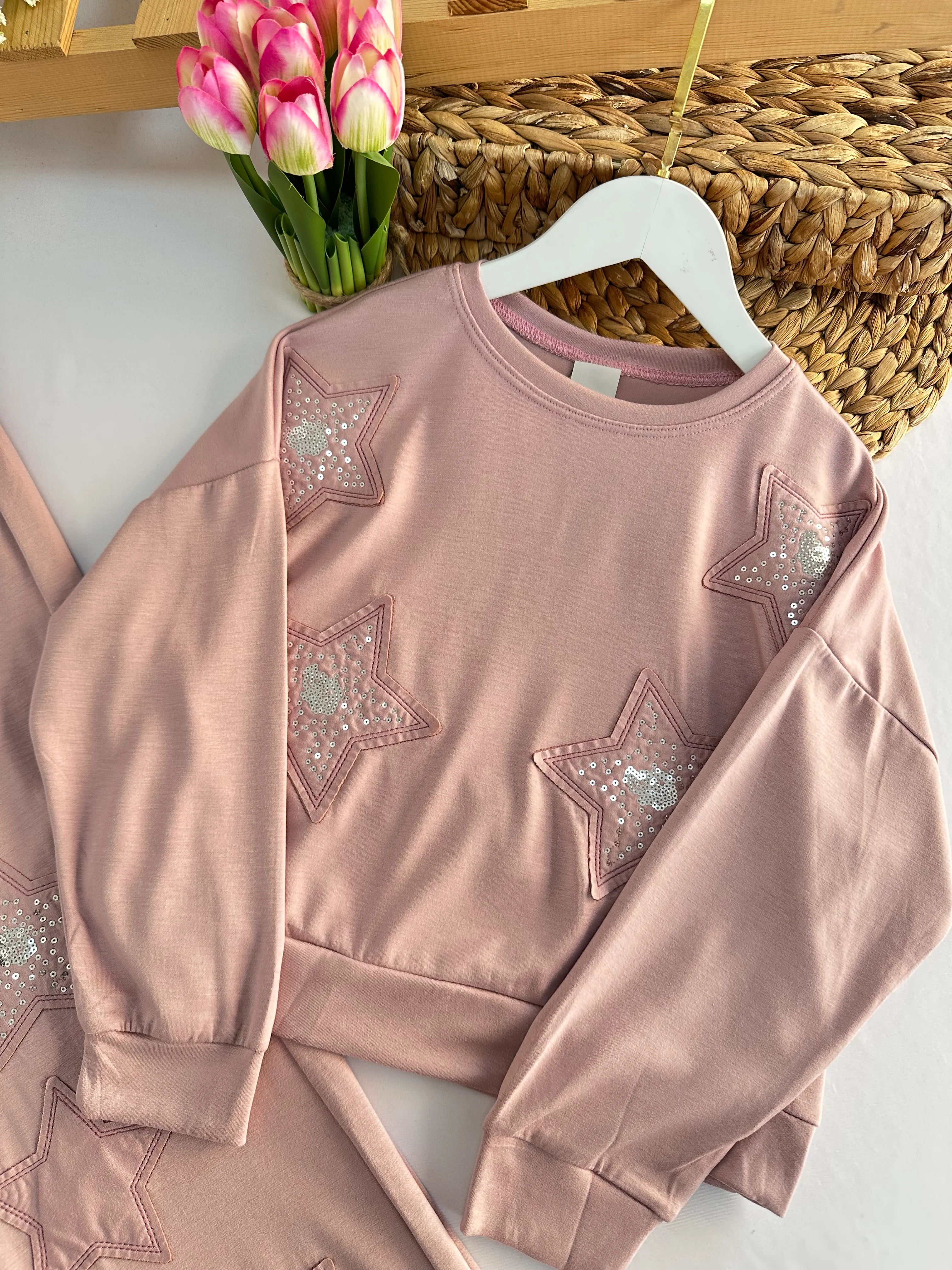 Kız Çocuk Gül Kurusu Oysho Kumaş Yıldızlı Takım